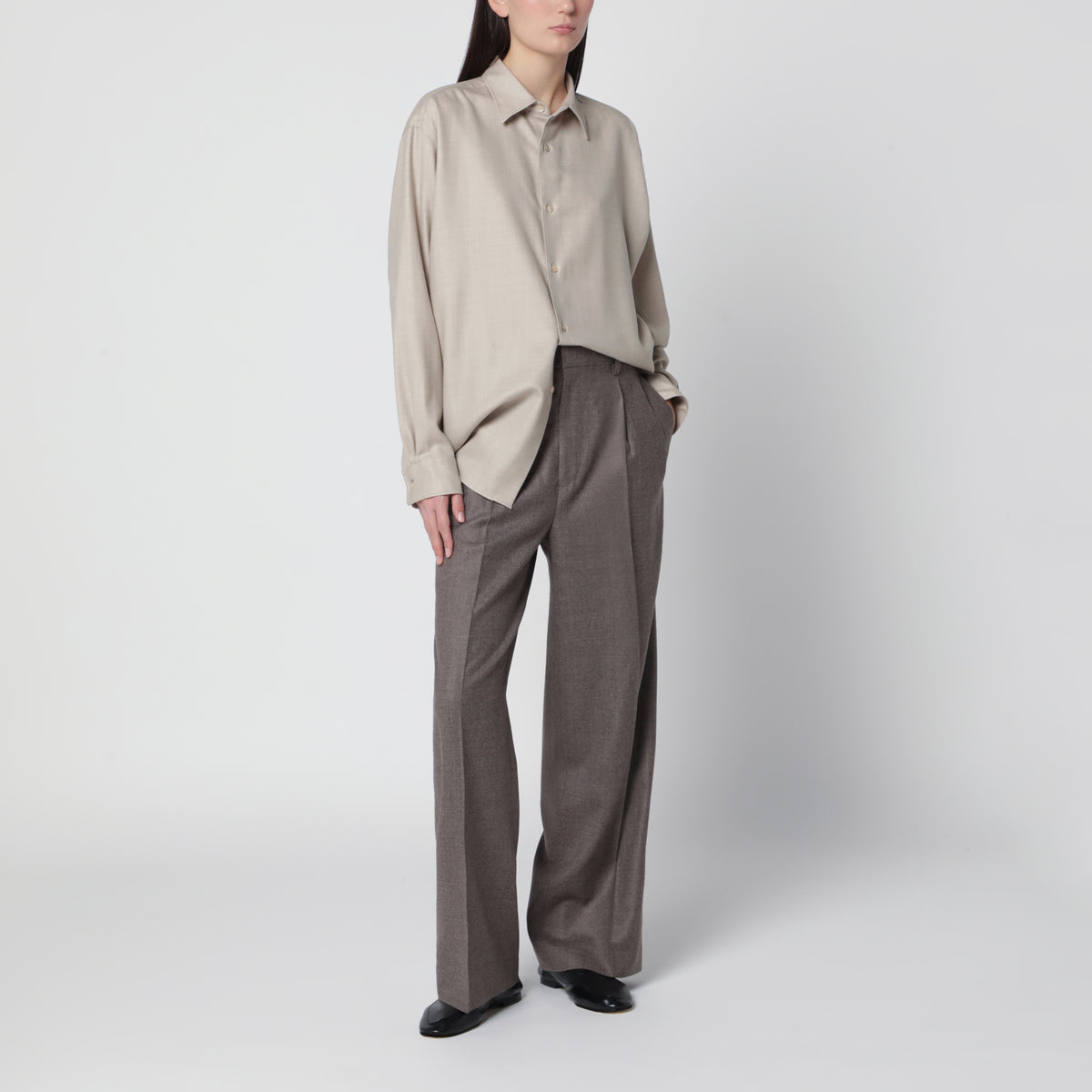 Camicia beige in lana