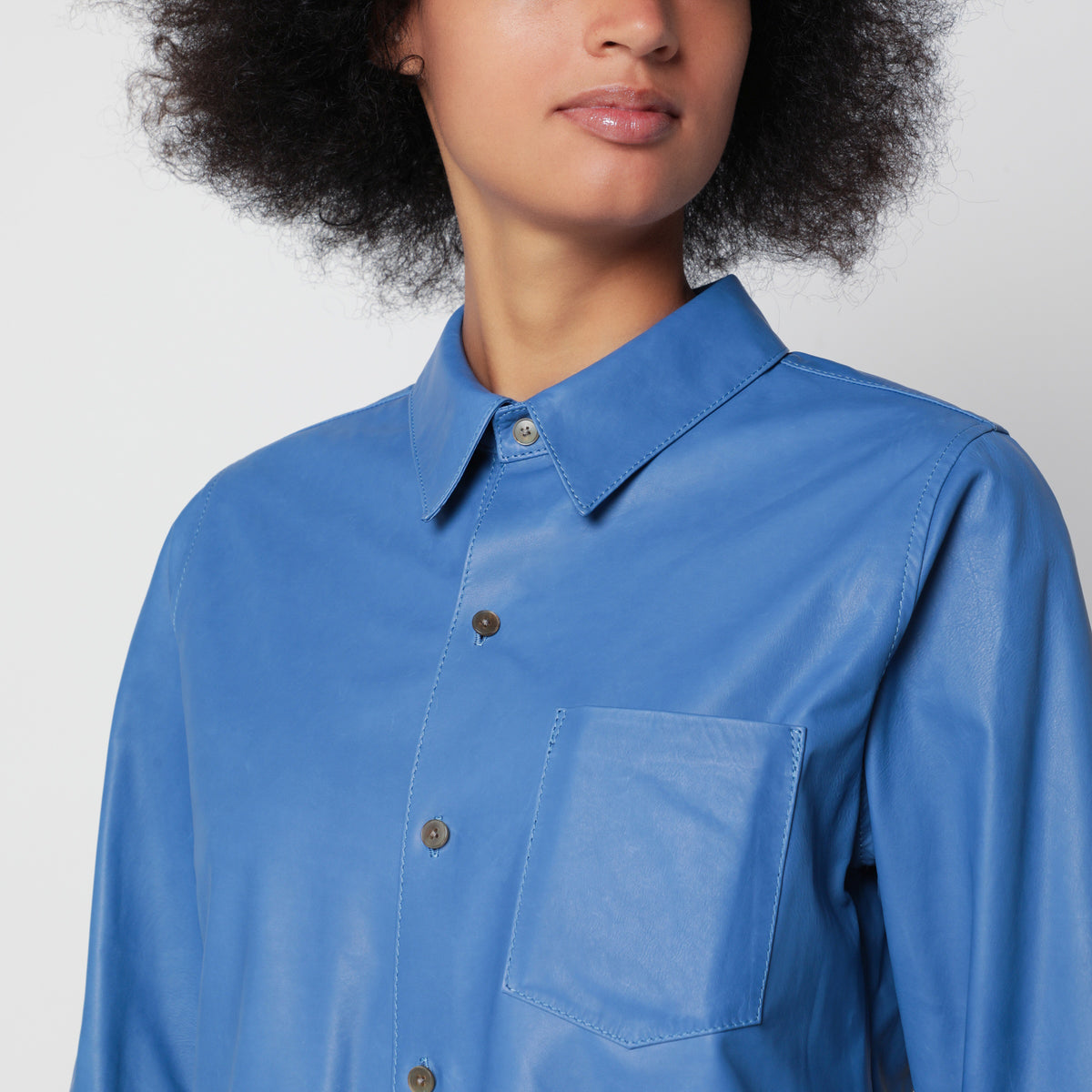 Royal blue shirt in calf leather