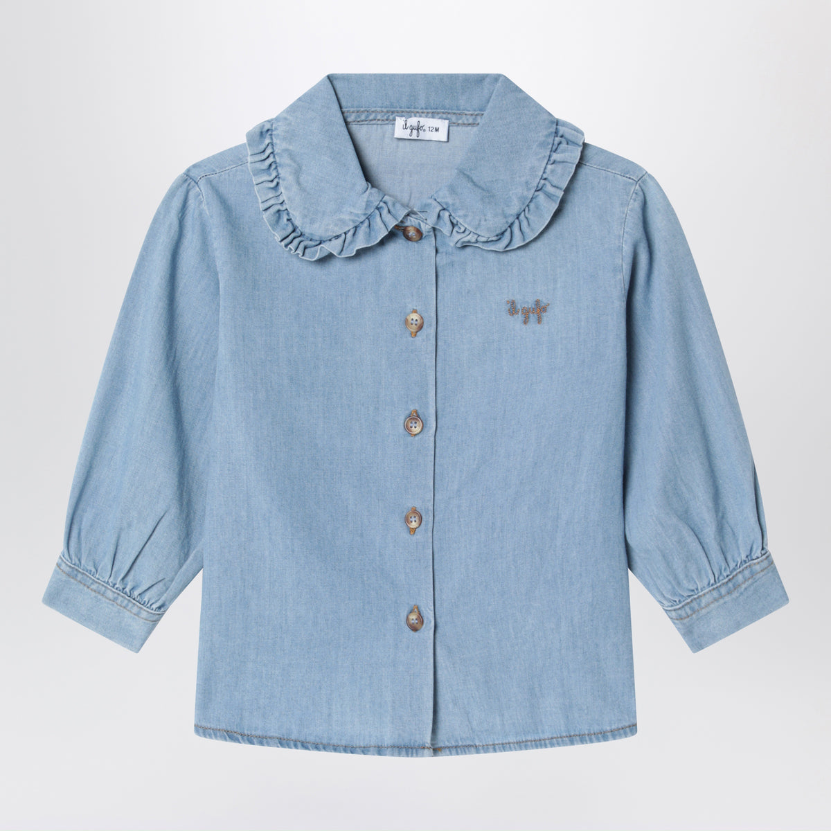 Light blue denim shirt with rounded collar