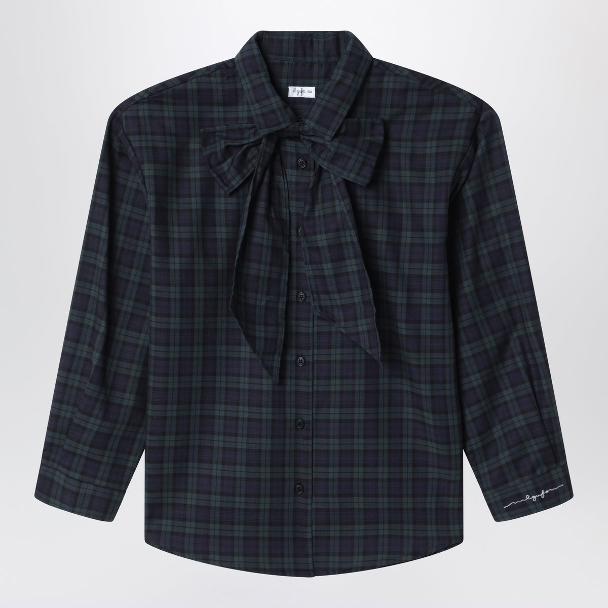 Green tartan cotton shirt with maxi bow