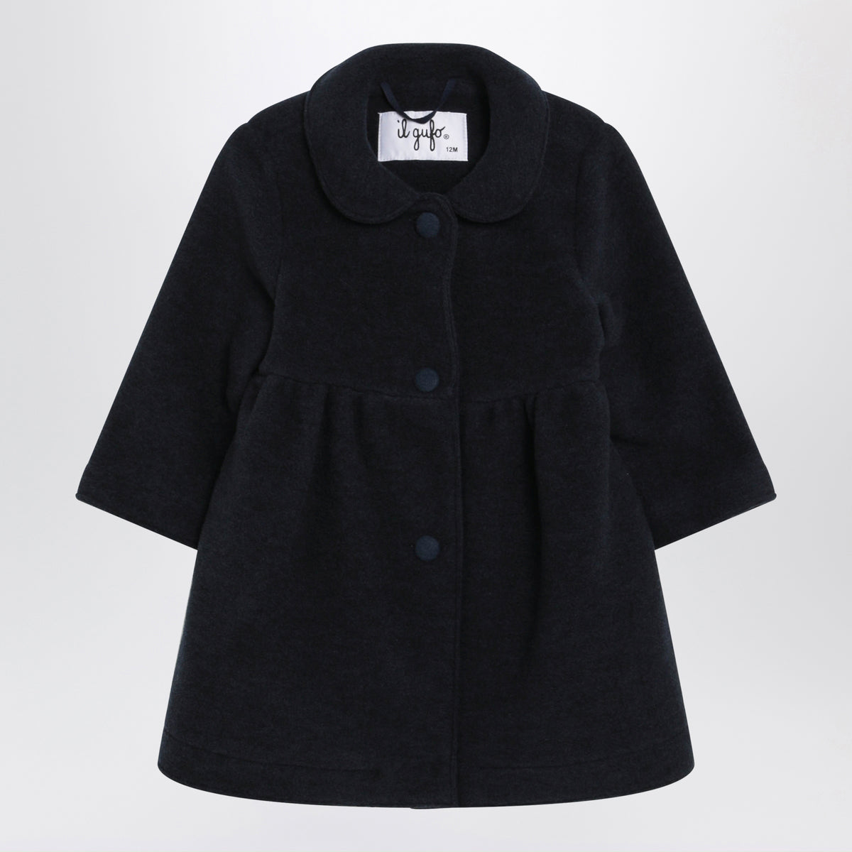 Long navy blue couture fleece wool blend coat