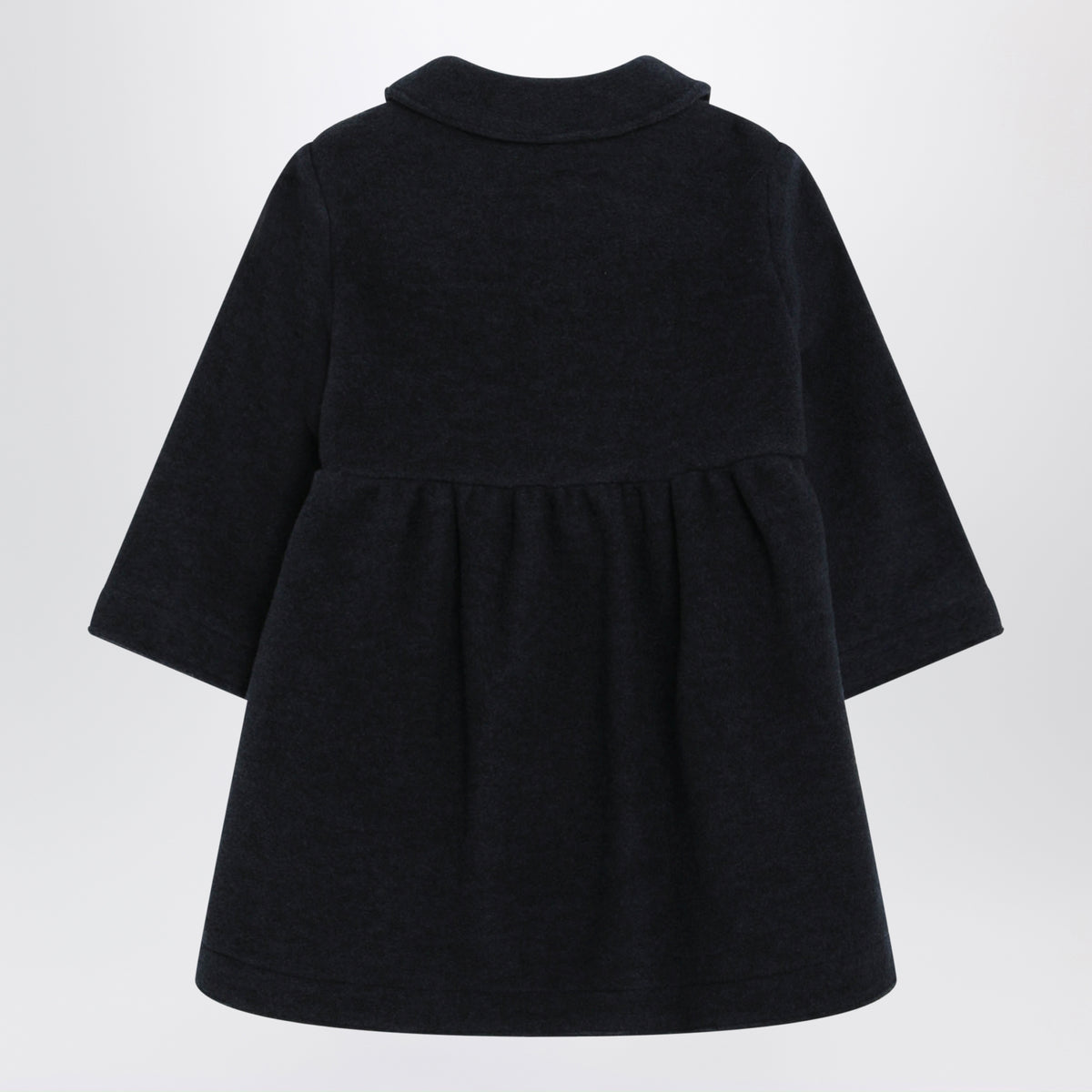 Long navy blue couture fleece wool blend coat
