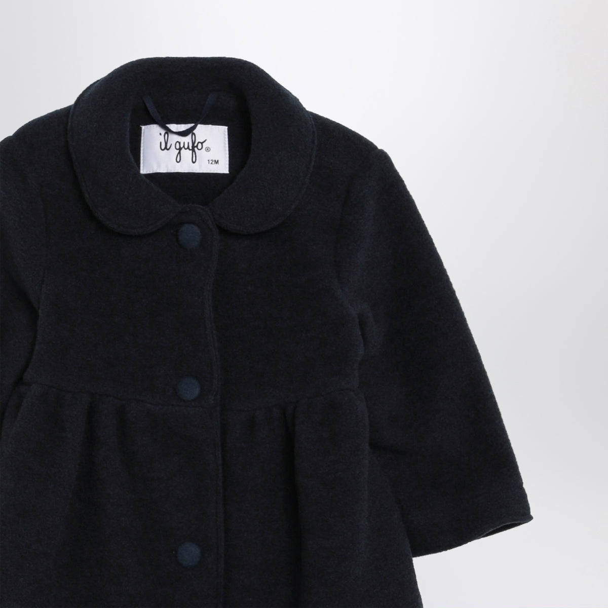 Long navy blue couture fleece wool blend coat