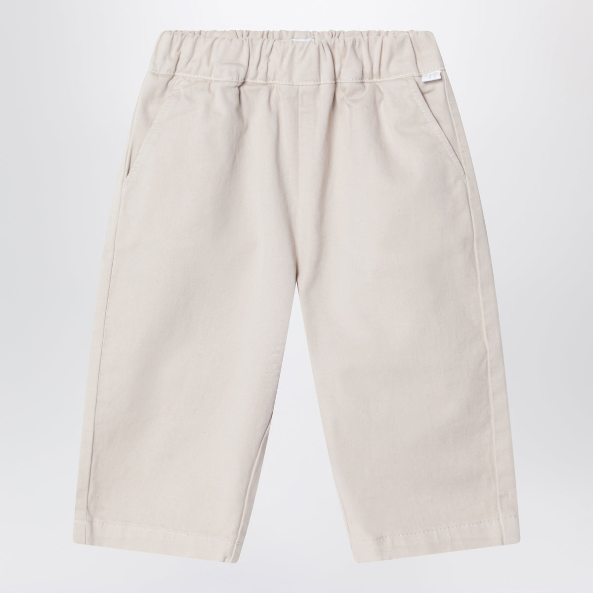 Pantalone in cotone beige chiaro con vita elasticizzata
