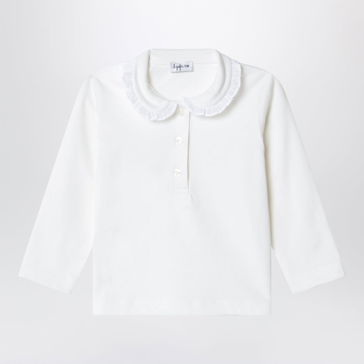 Polo bianco latte in cotone con colletto volant