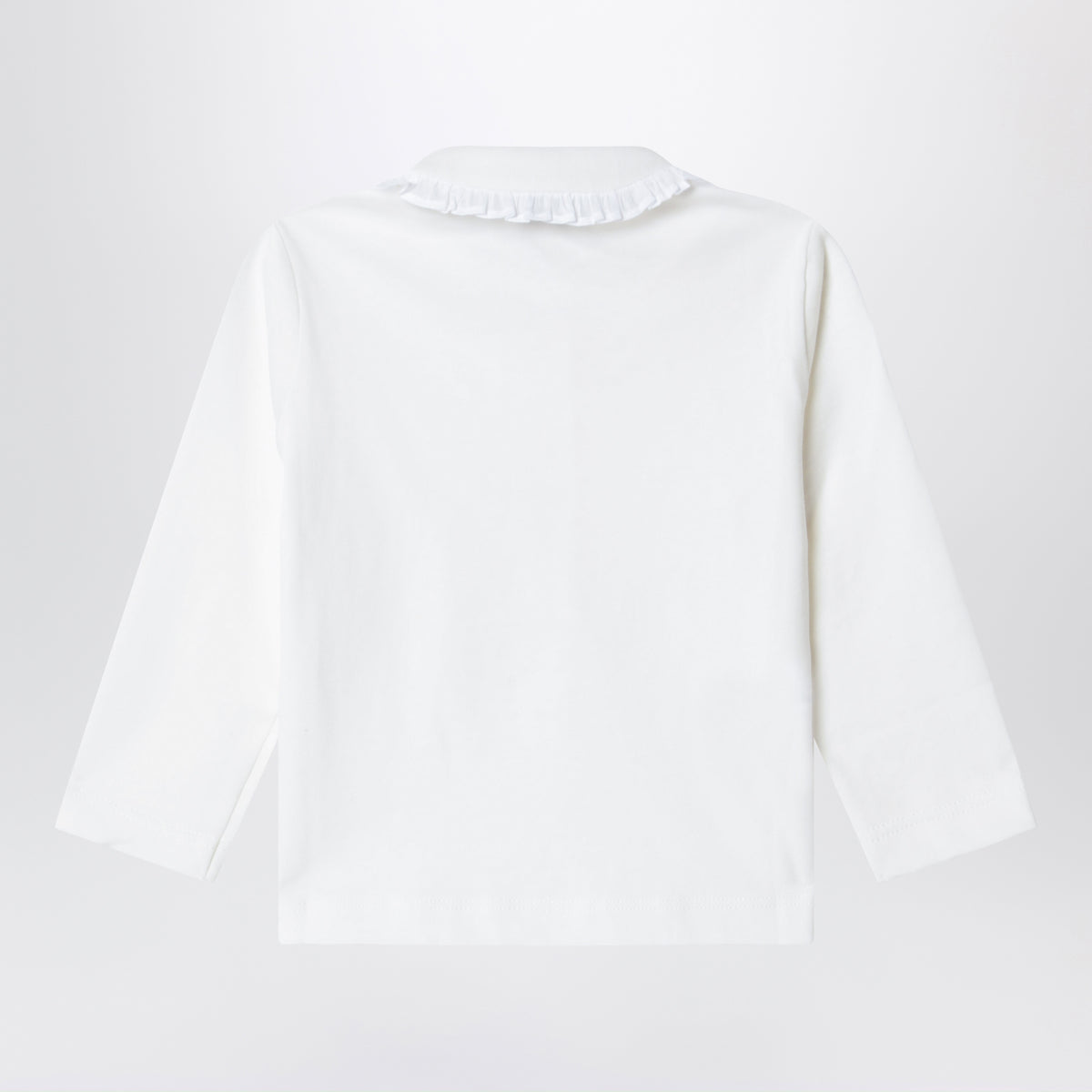 Polo bianco latte in cotone con colletto volant