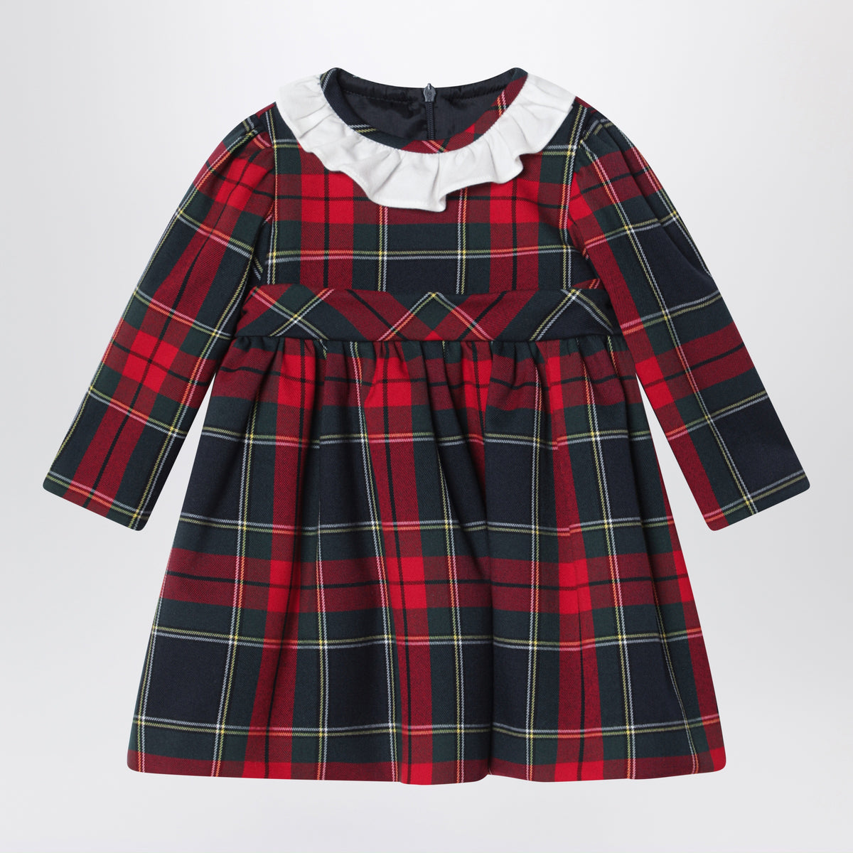 Rotes Tartankleid mit Volantkragen