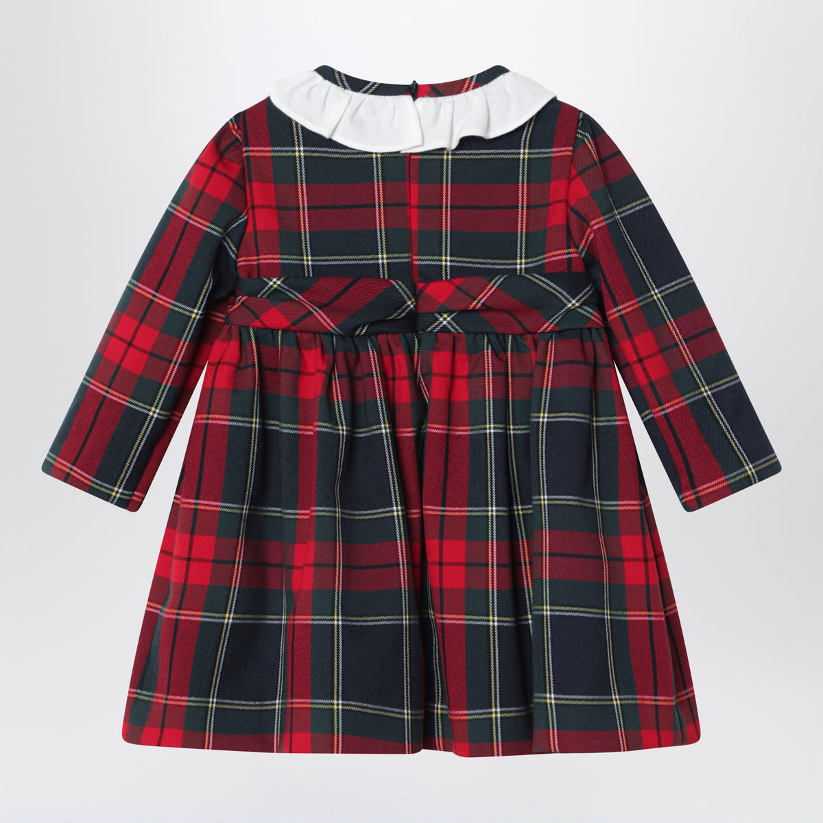 Rotes Tartankleid mit Volantkragen