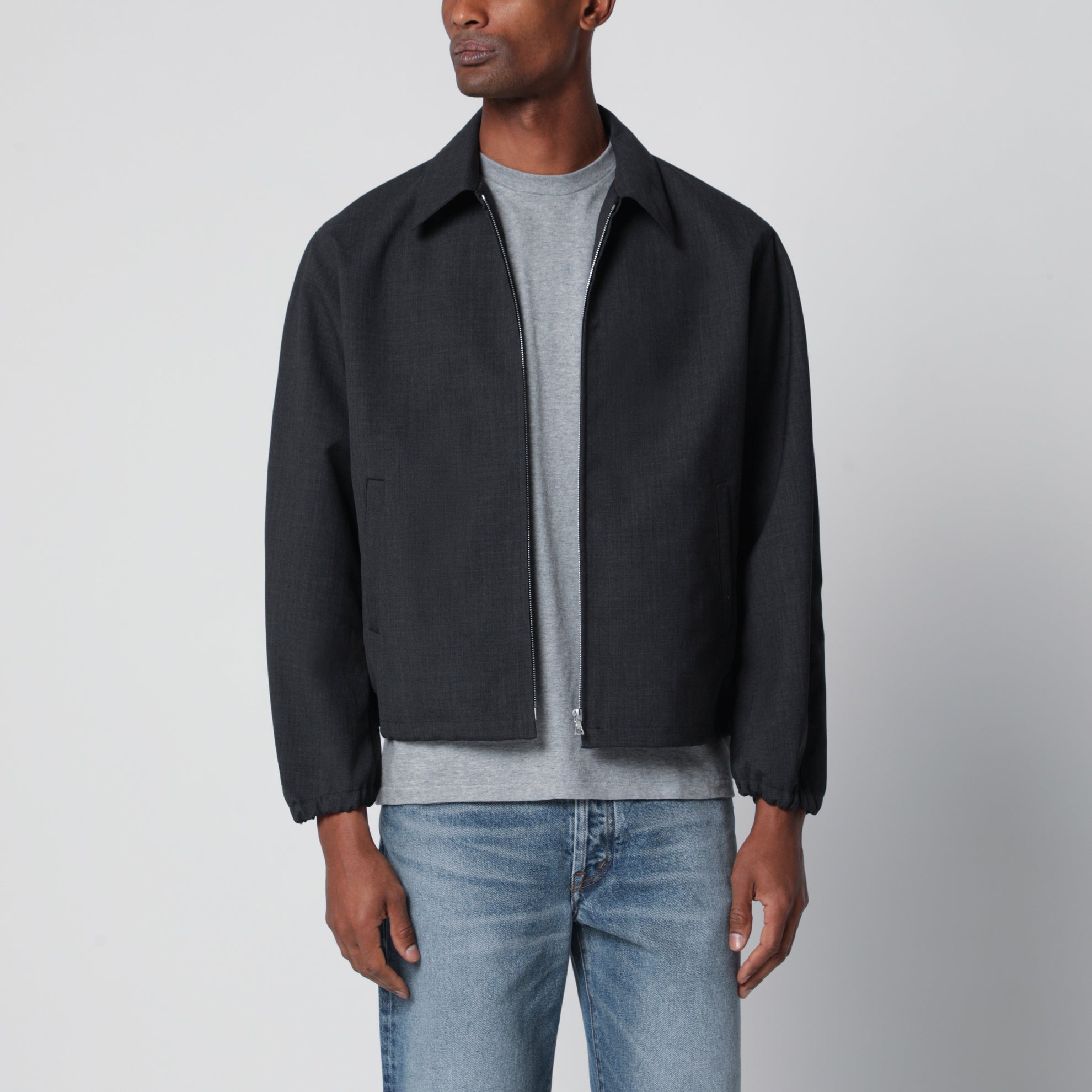 Anthracite grey wool zip-up blouson