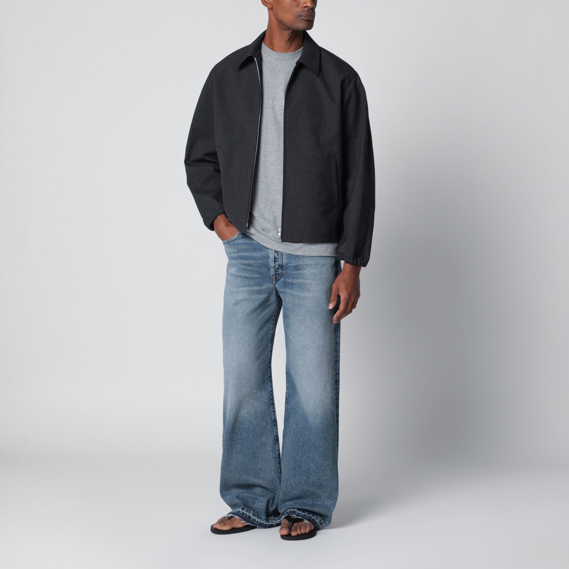 Anthracite grey wool zip-up blouson