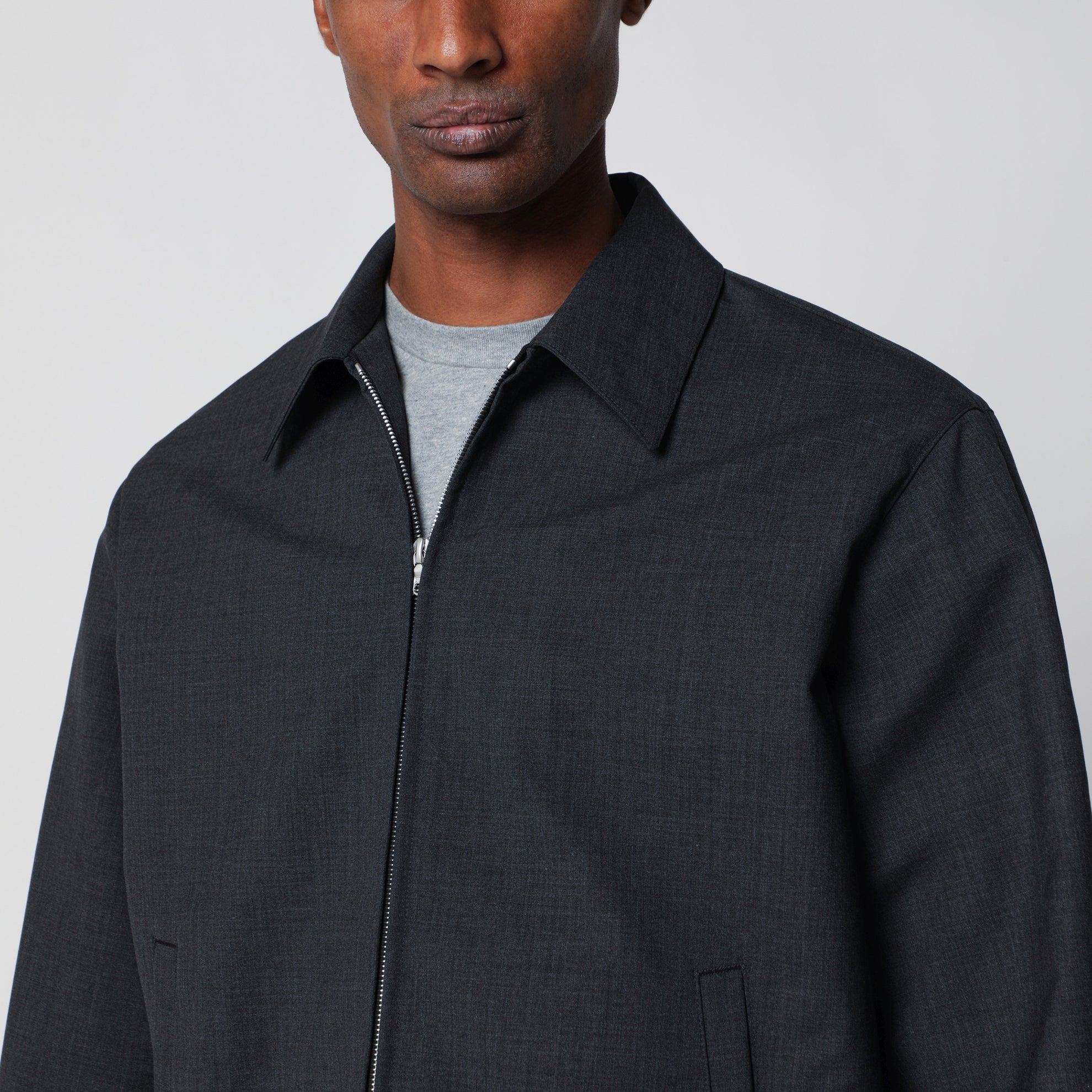 Anthracite grey wool zip-up blouson
