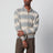 Blau-beiger Strickcardigan mit Streifen aus Baumwolle und Seide