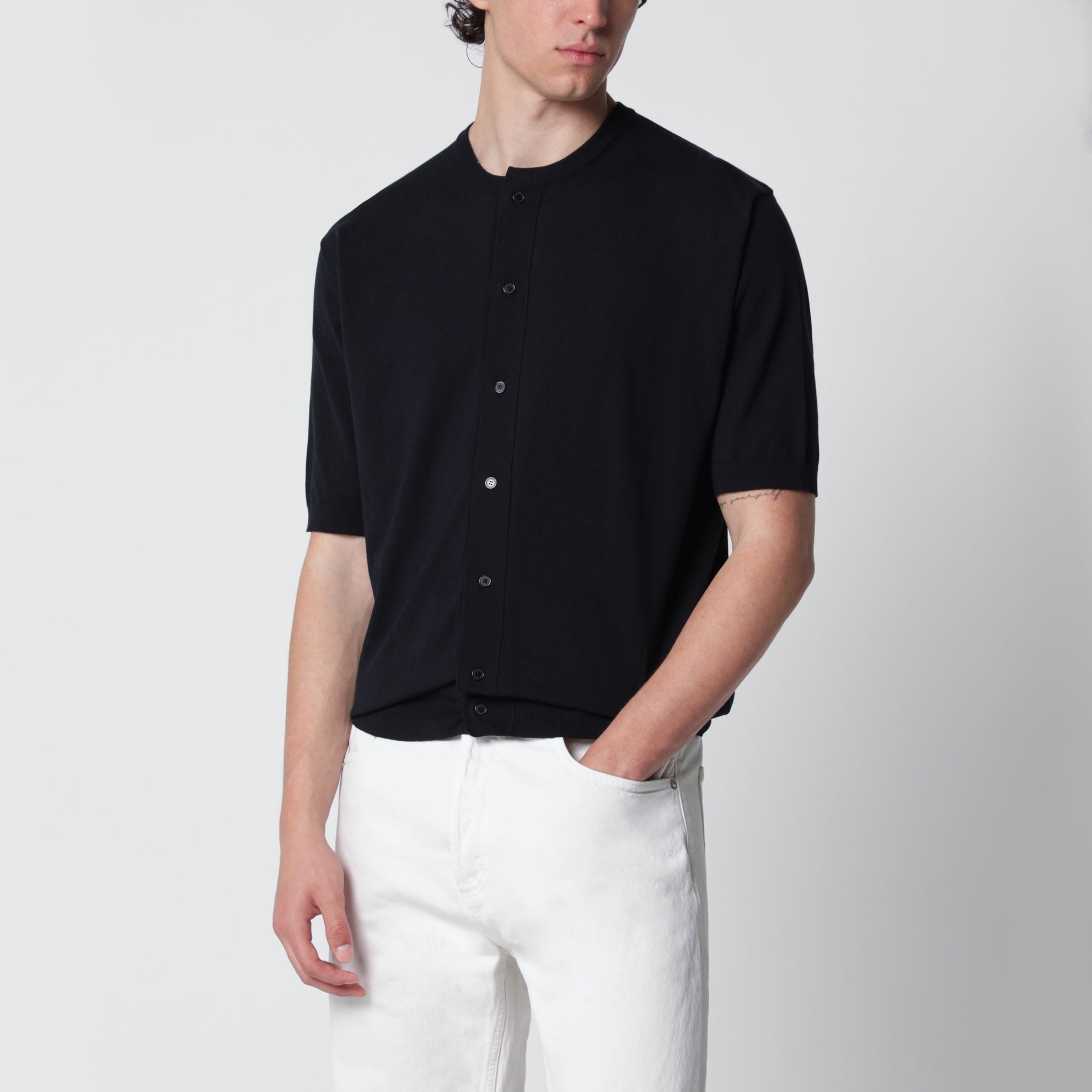 Maglia con bottoni in cotone blu navy
