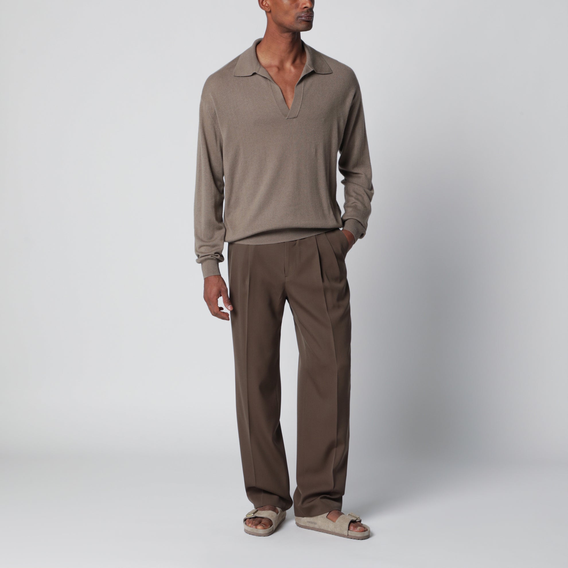 Polo Skipper in cashmere e seta marrone kaki
