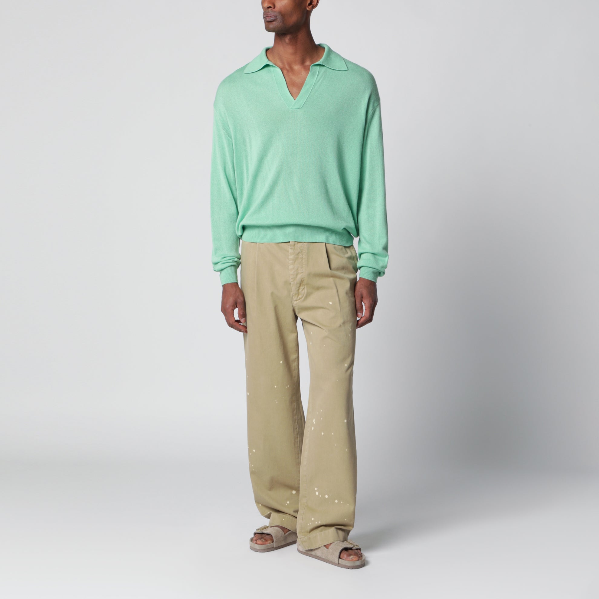 Mint green cashmere and silk skipper polo