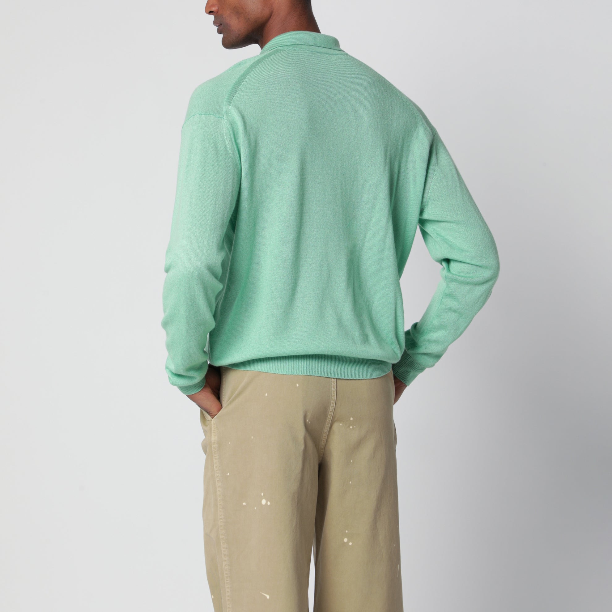 Mint green cashmere and silk skipper polo