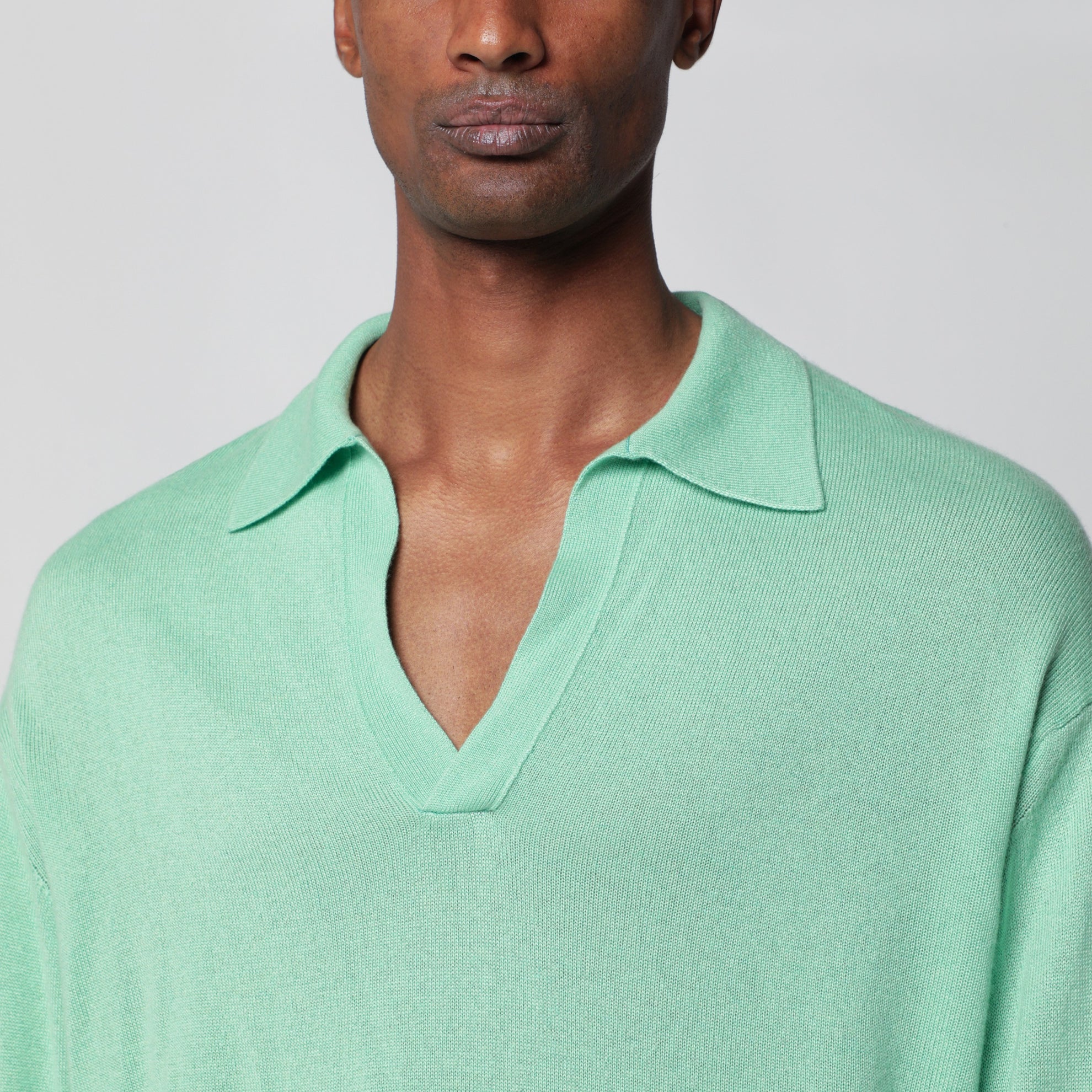 Mint green cashmere and silk skipper polo