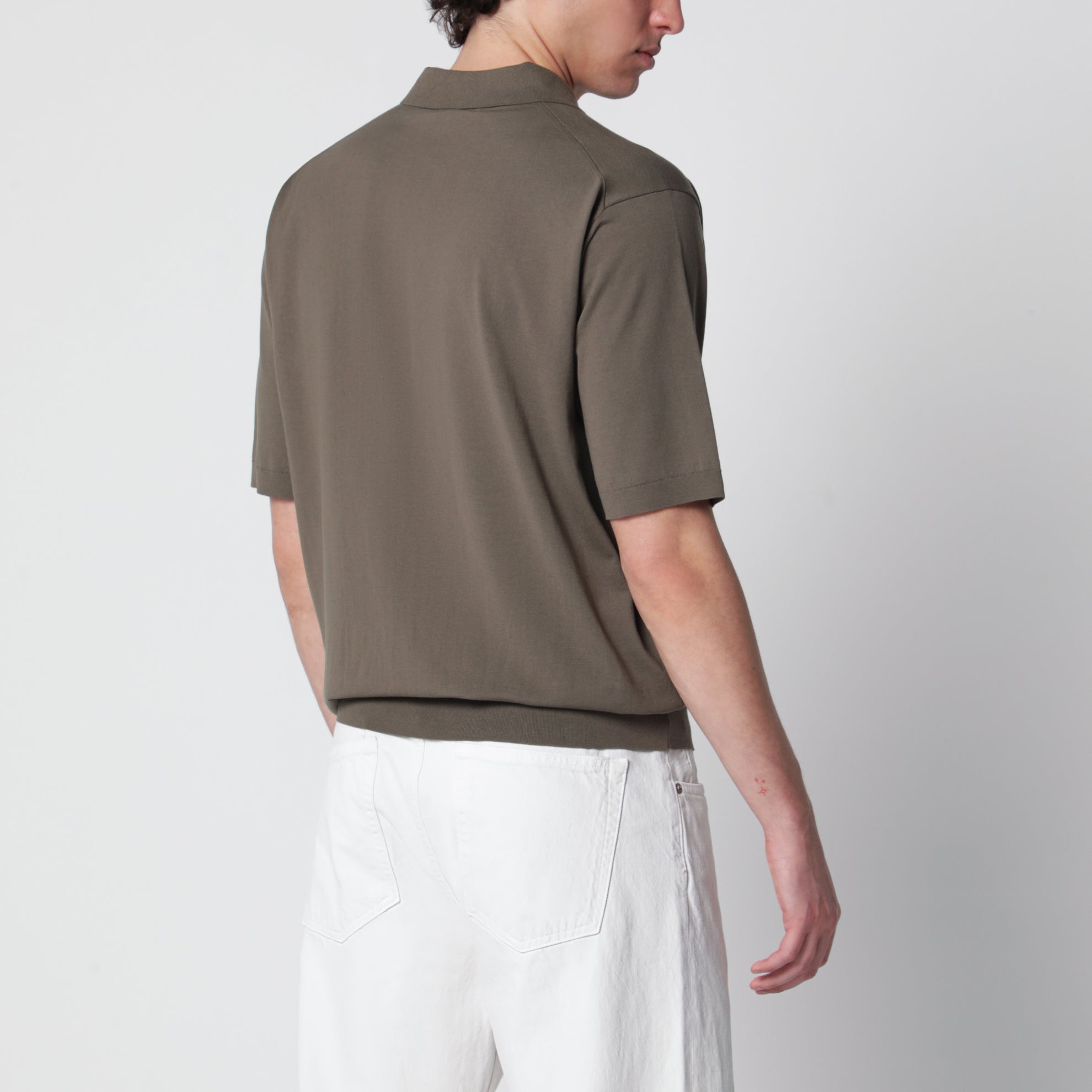 Olive grey short-sleeved cotton polo shirt