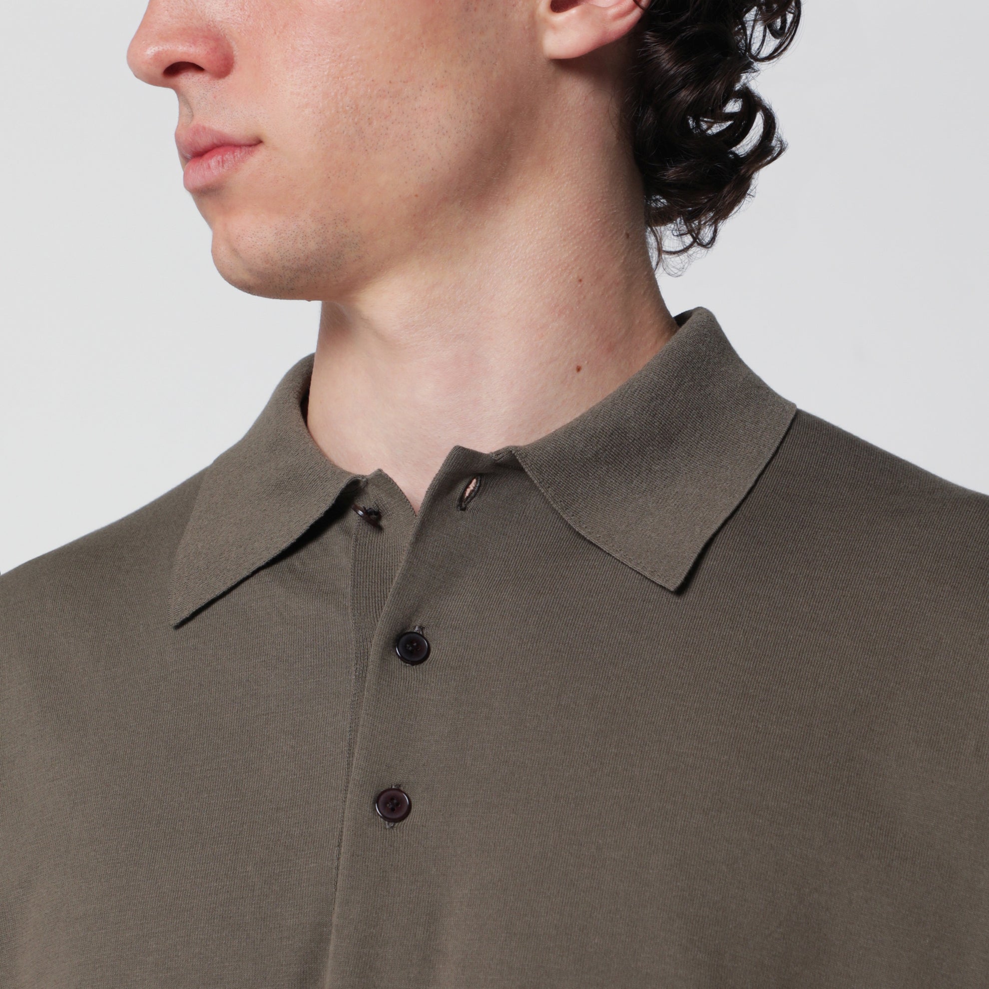 Olive grey short-sleeved cotton polo shirt