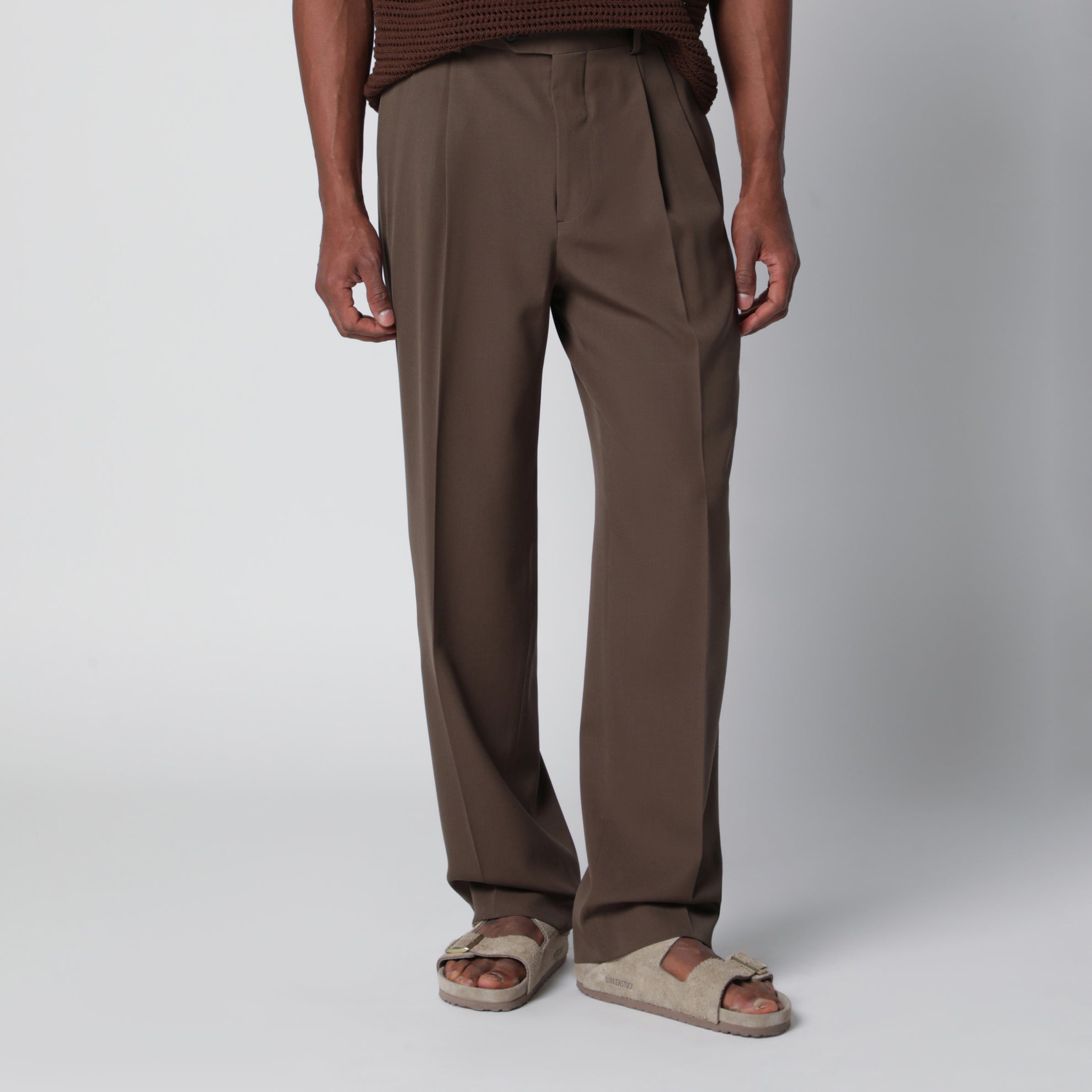 Pantaloni a due pieghe in gabardine di lana