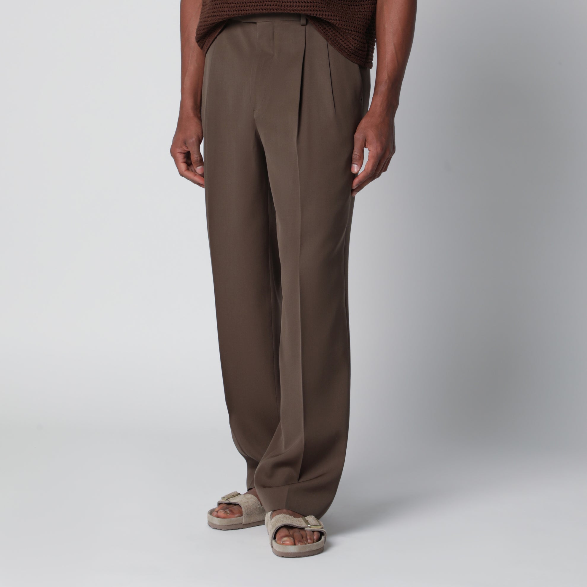 Pantaloni a due pieghe in gabardine di lana