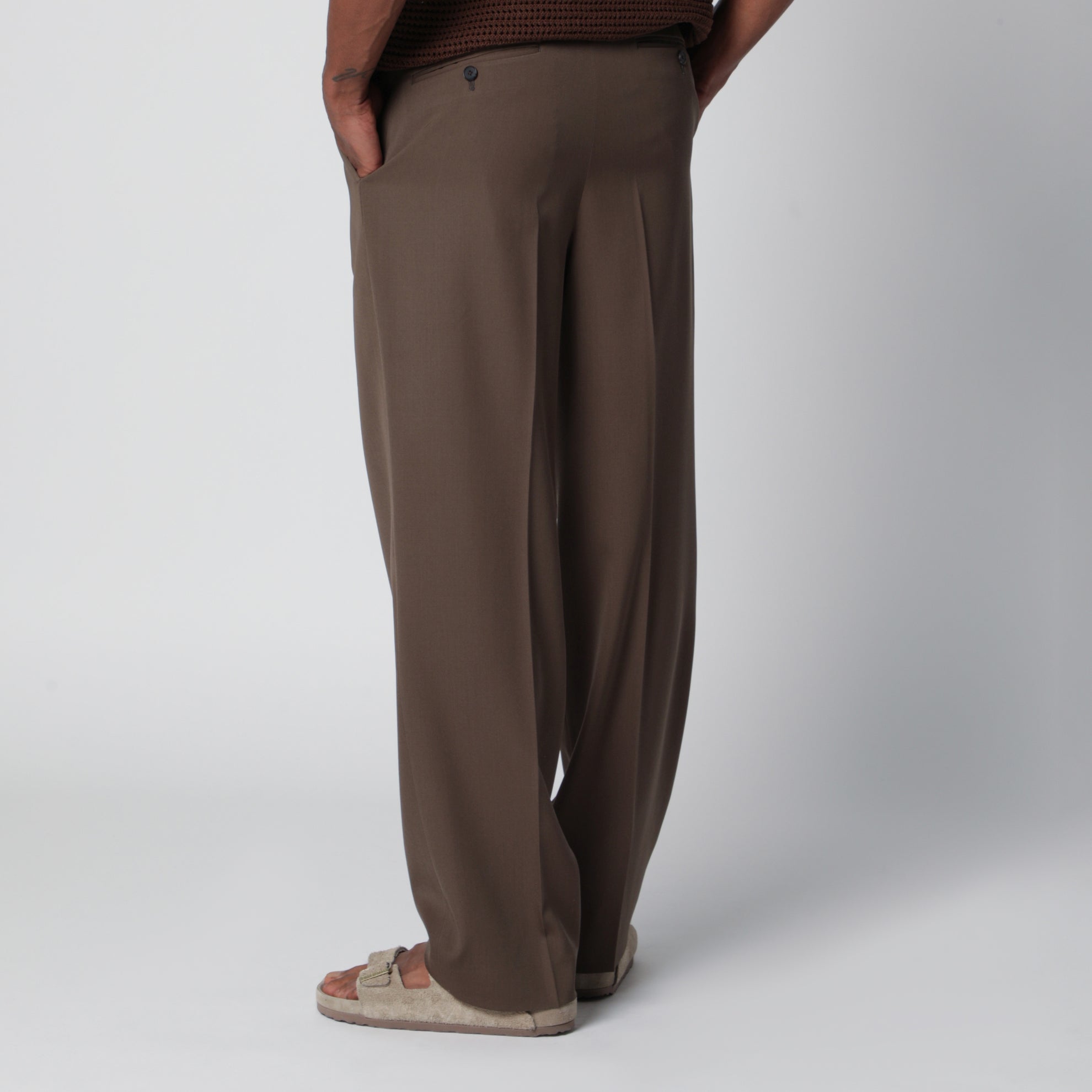 Pantaloni a due pieghe in gabardine di lana