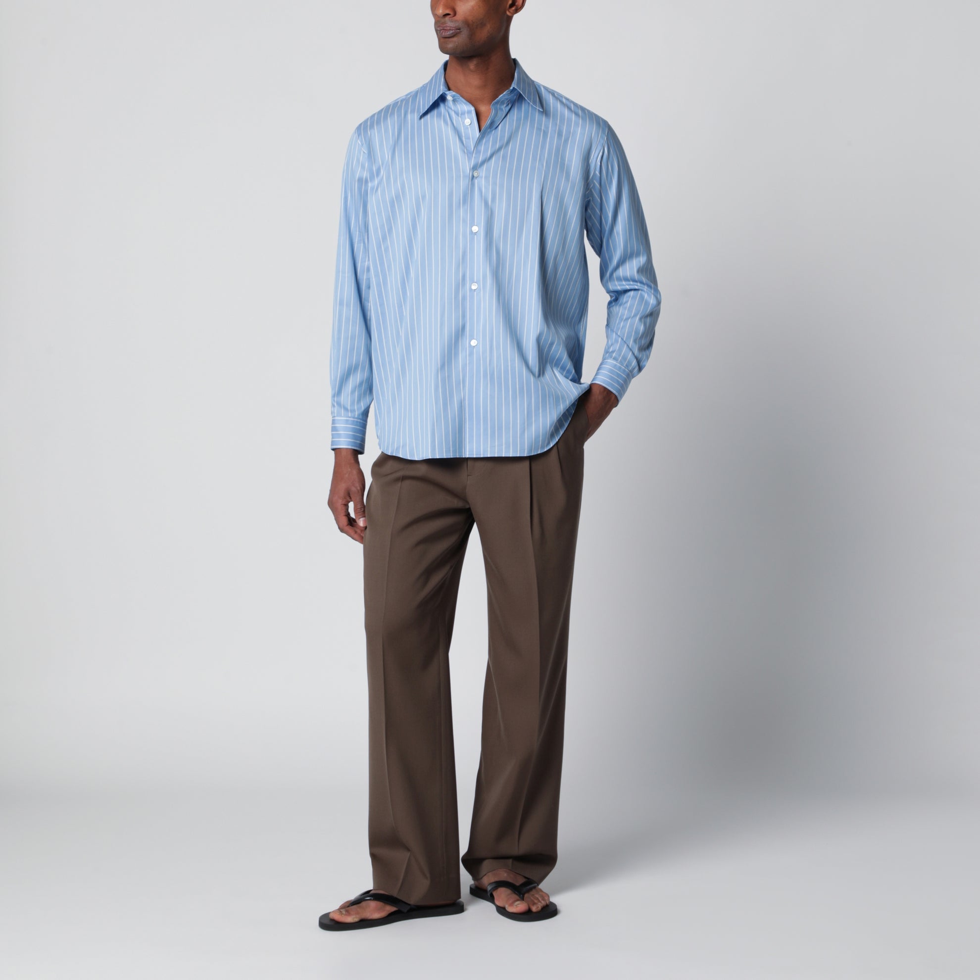 Chemise rayée bleu clair en coton et soie