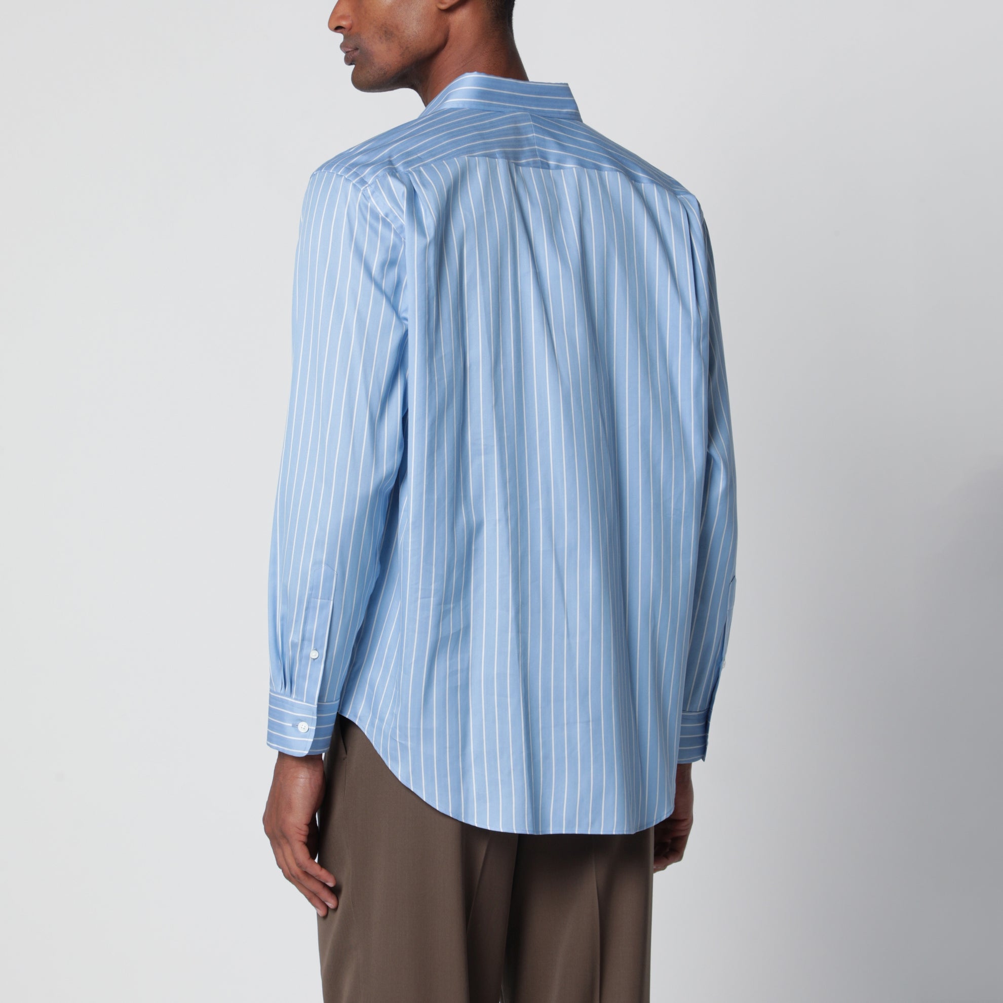 Chemise rayée bleu clair en coton et soie