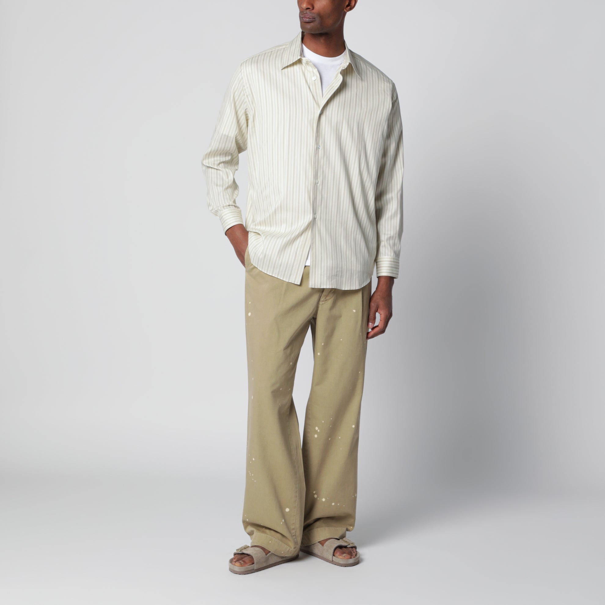 Ivory striped cotton and silk shirt