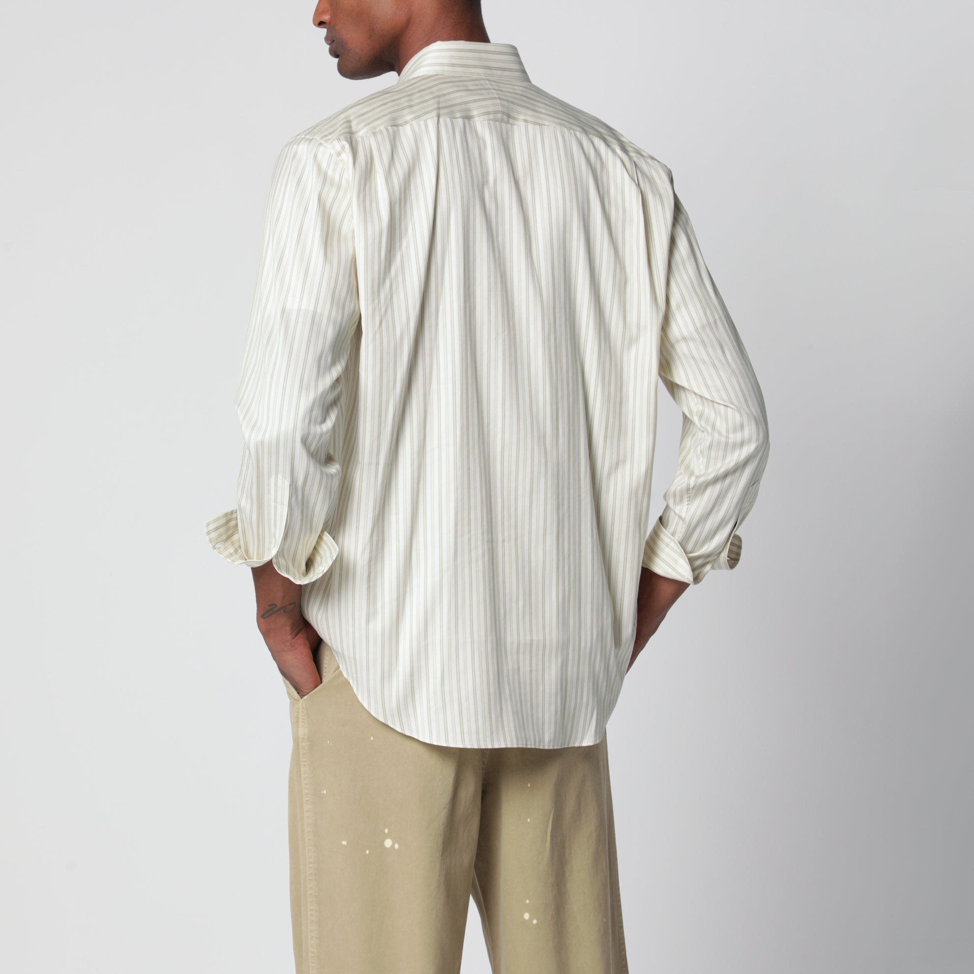 Ivory striped cotton and silk shirt