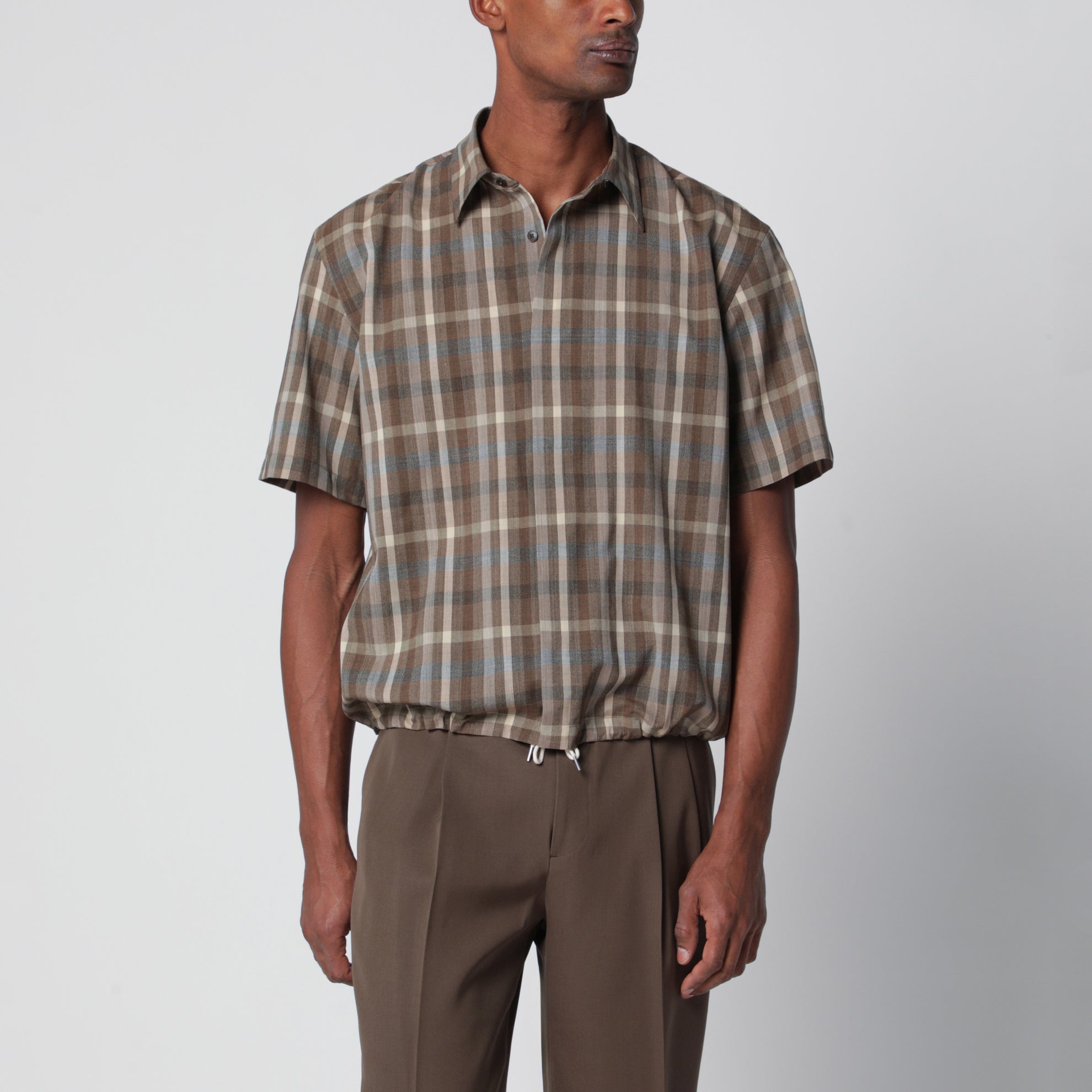 Short-sleeve wool check shirt