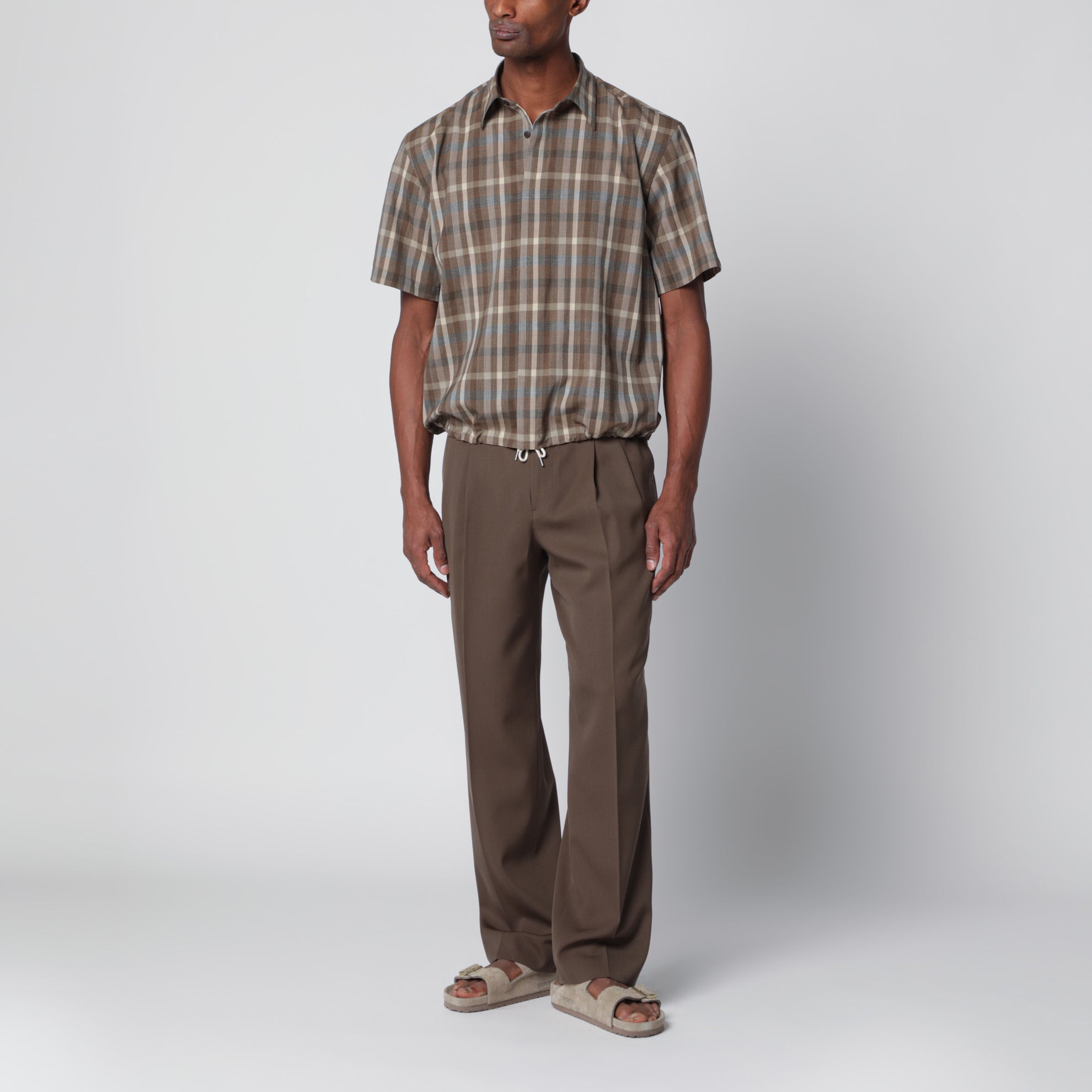 Short-sleeve wool check shirt