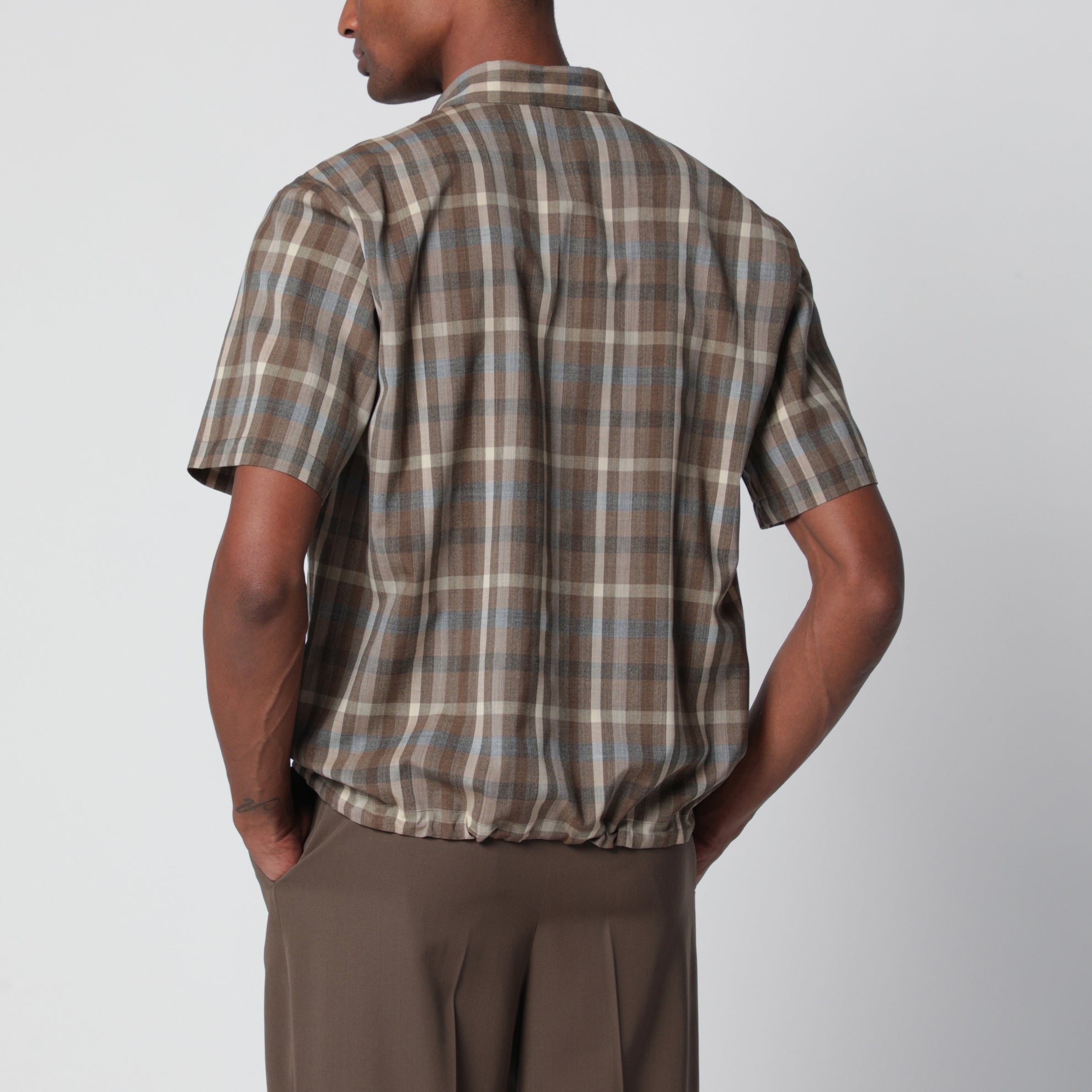 Short-sleeve wool check shirt