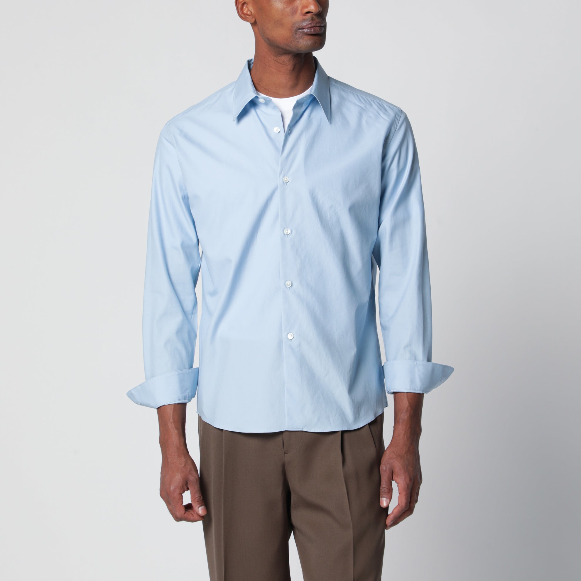 Camicia slim in twill di cotone azzurra