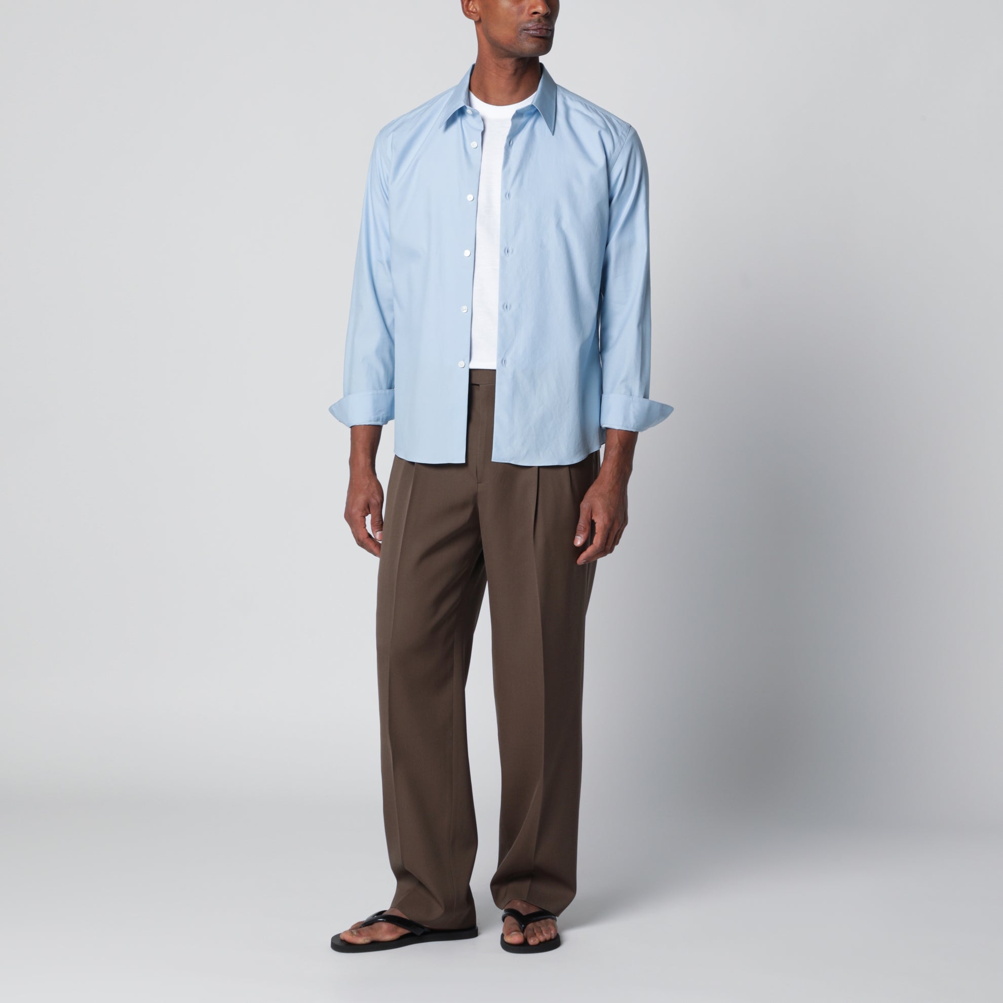 Camicia slim in twill di cotone azzurra