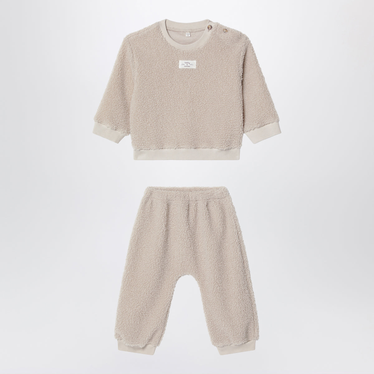 Completo neonato due pezzi beige in ricciolino