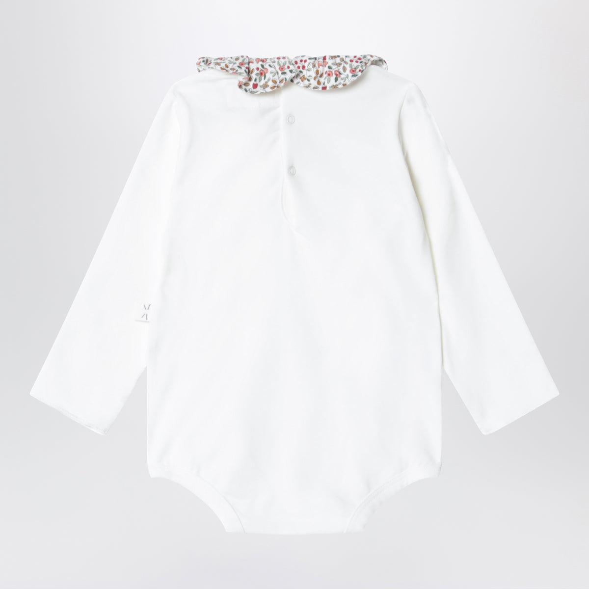 Body en jersey de coton laiteux et rose à col volanté