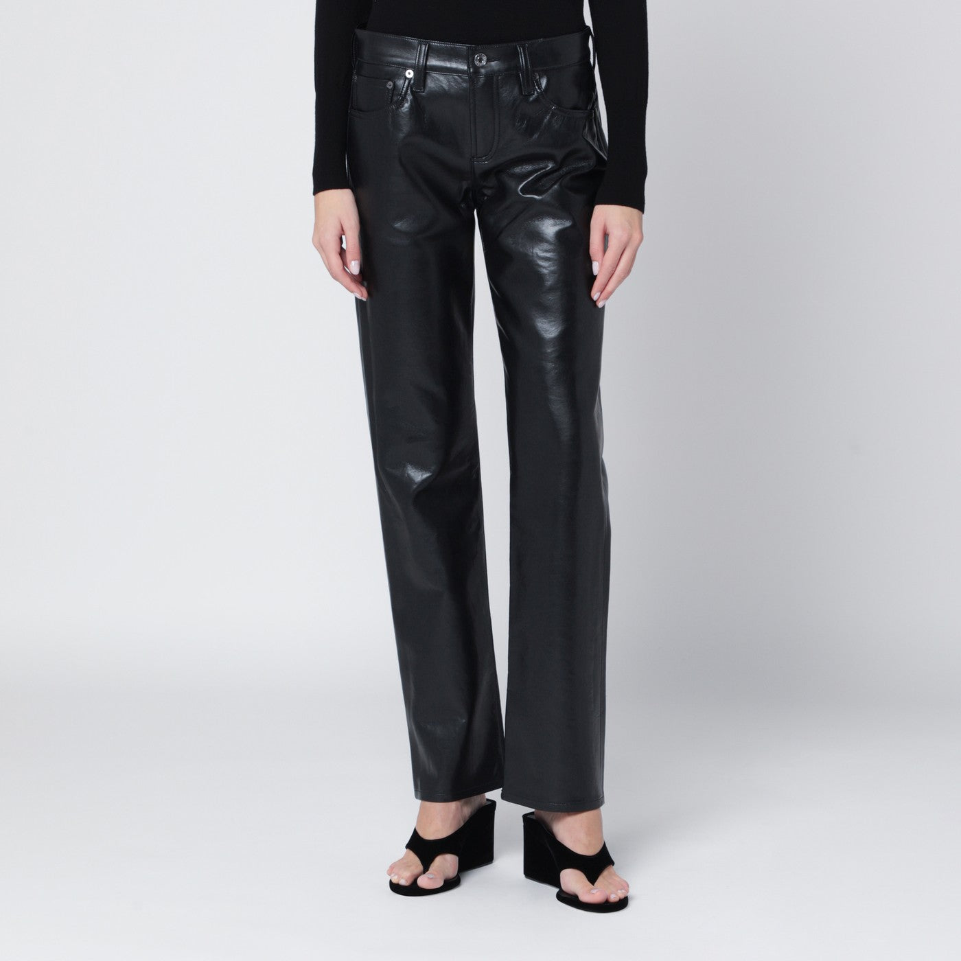 Black faux leather trousers Low Rise Slim
