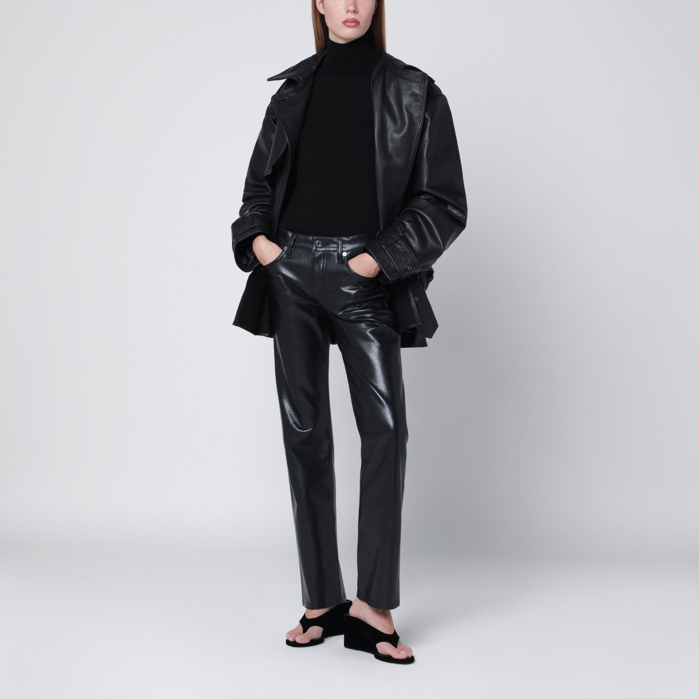 Black faux leather trousers Low Rise Slim