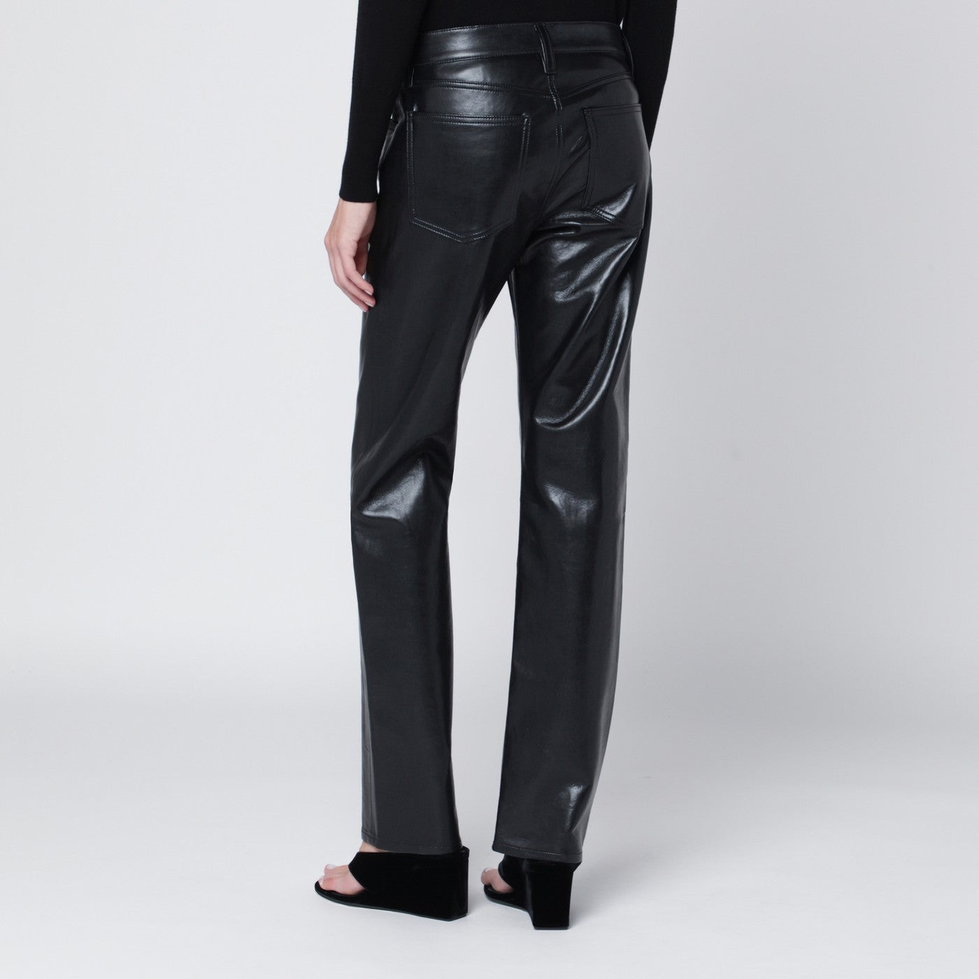 Black faux leather trousers Low Rise Slim