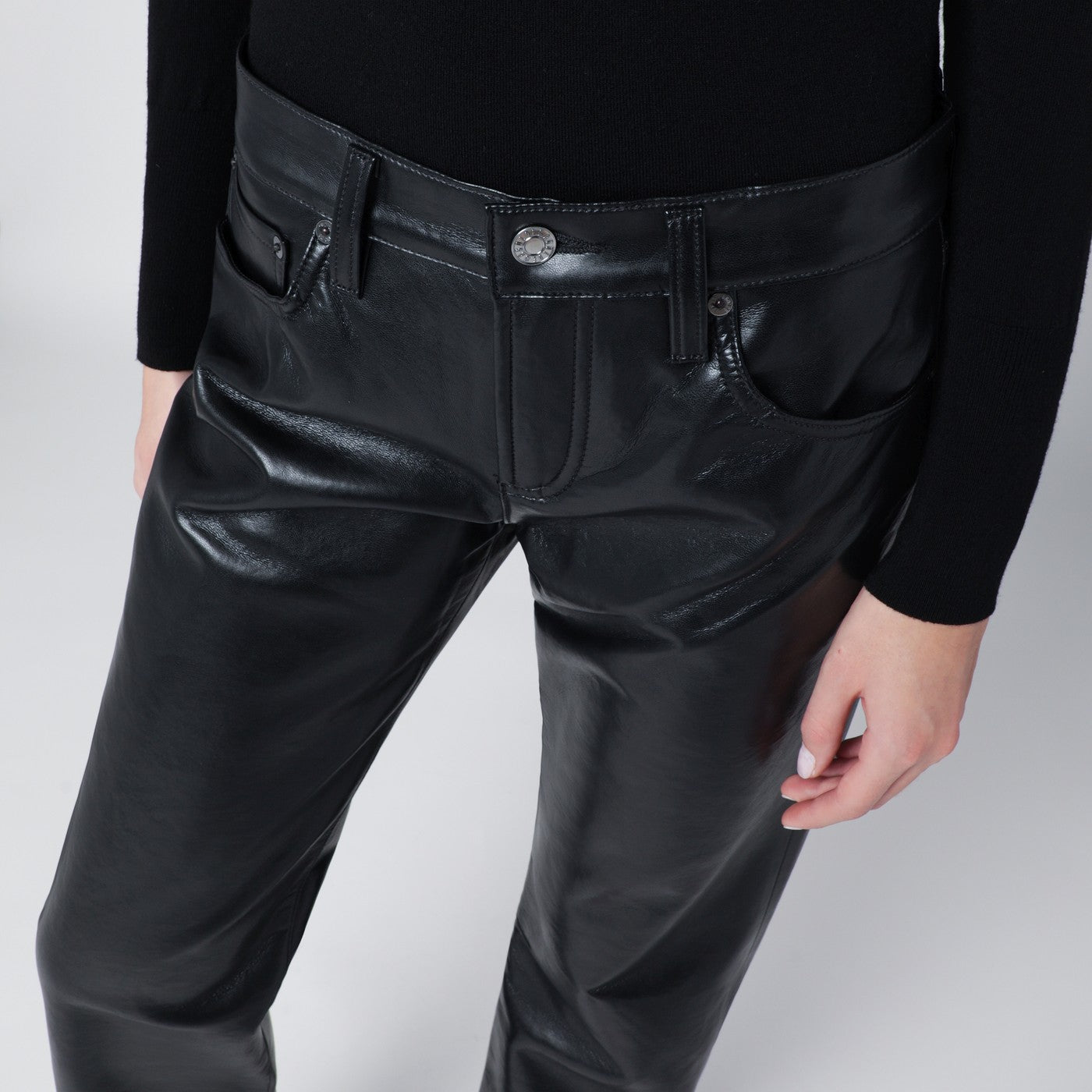 Black faux leather trousers Low Rise Slim
