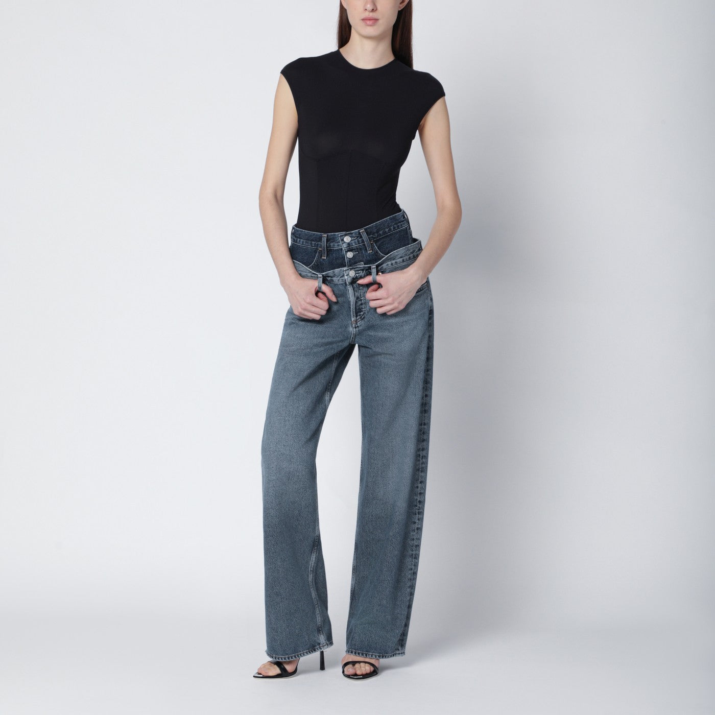 Elson Jeans mit doppeltem Bund in Dunkel-/Hellindigo