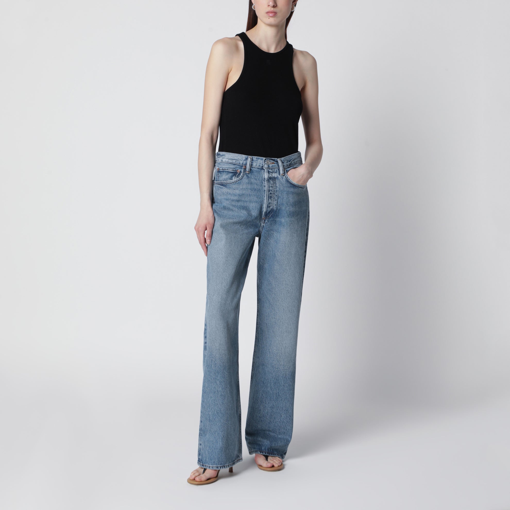 Vintage Loose Jeans aus mittelblauem Indigo-Denim