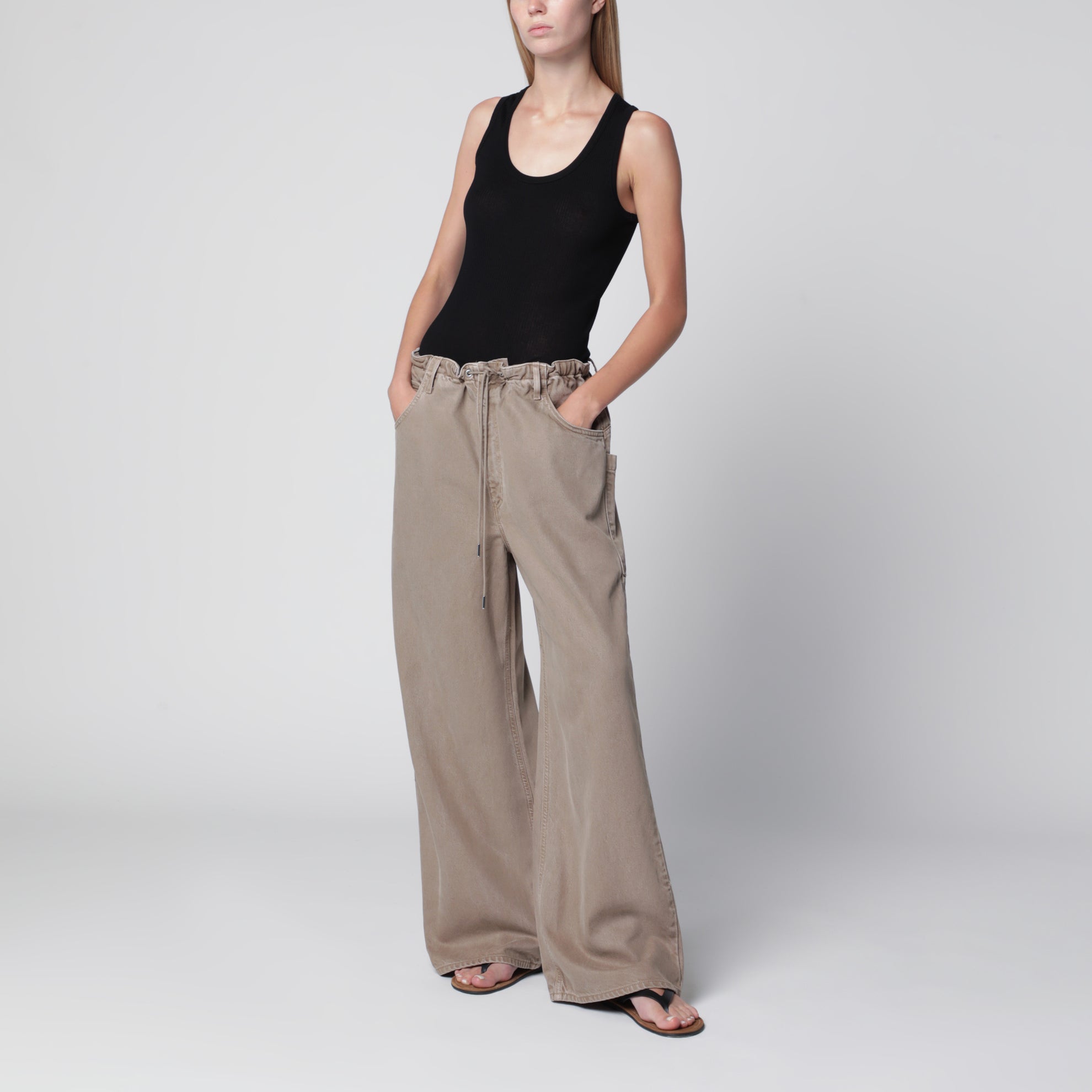 Shaw Flyweight drawstring wide-leg jeans in brown