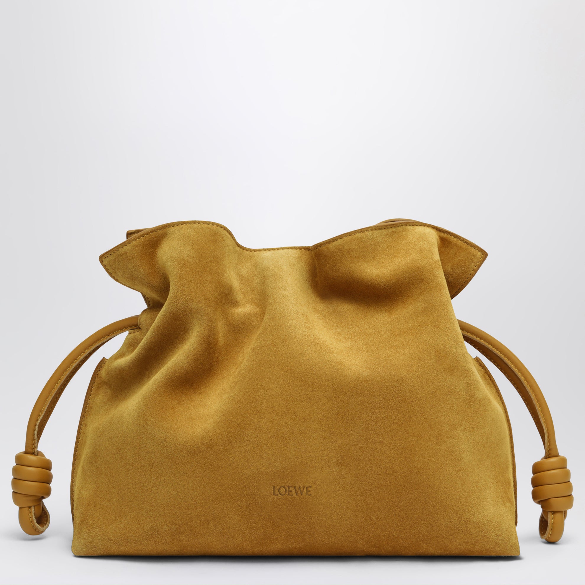 Medium ochre Flamenco bag in suede