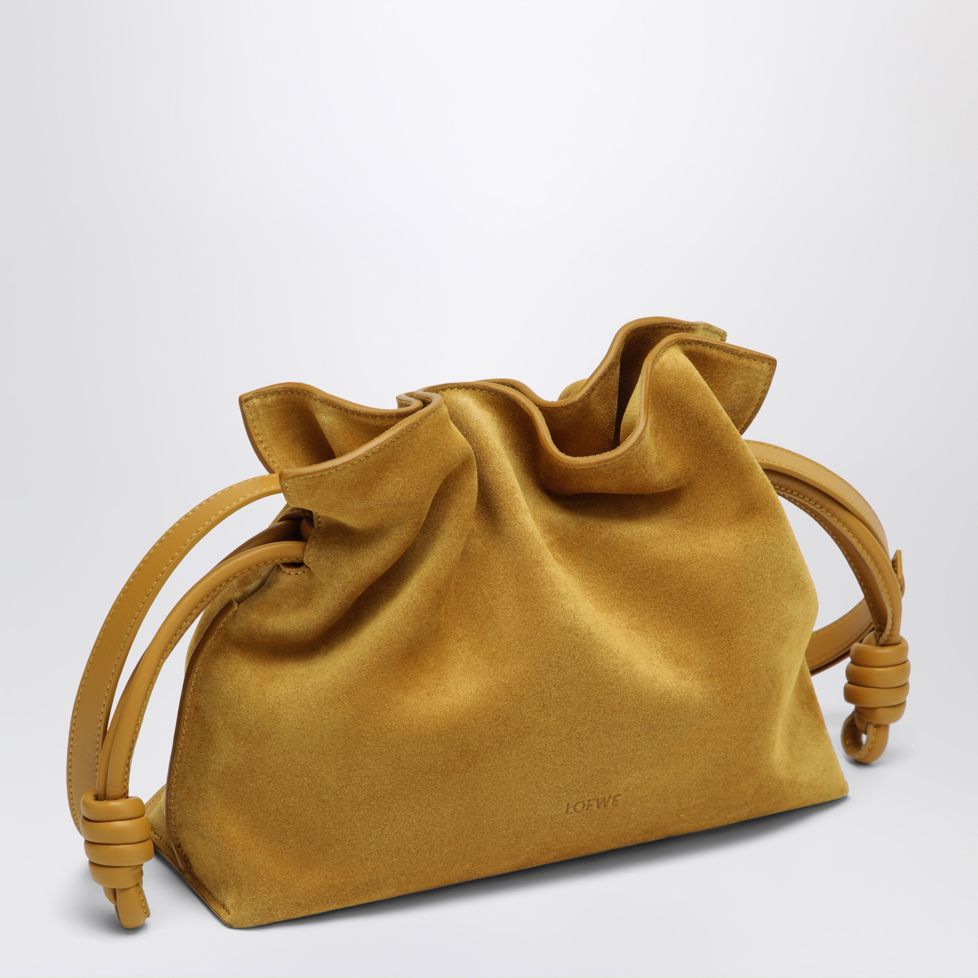 Medium ochre Flamenco bag in suede