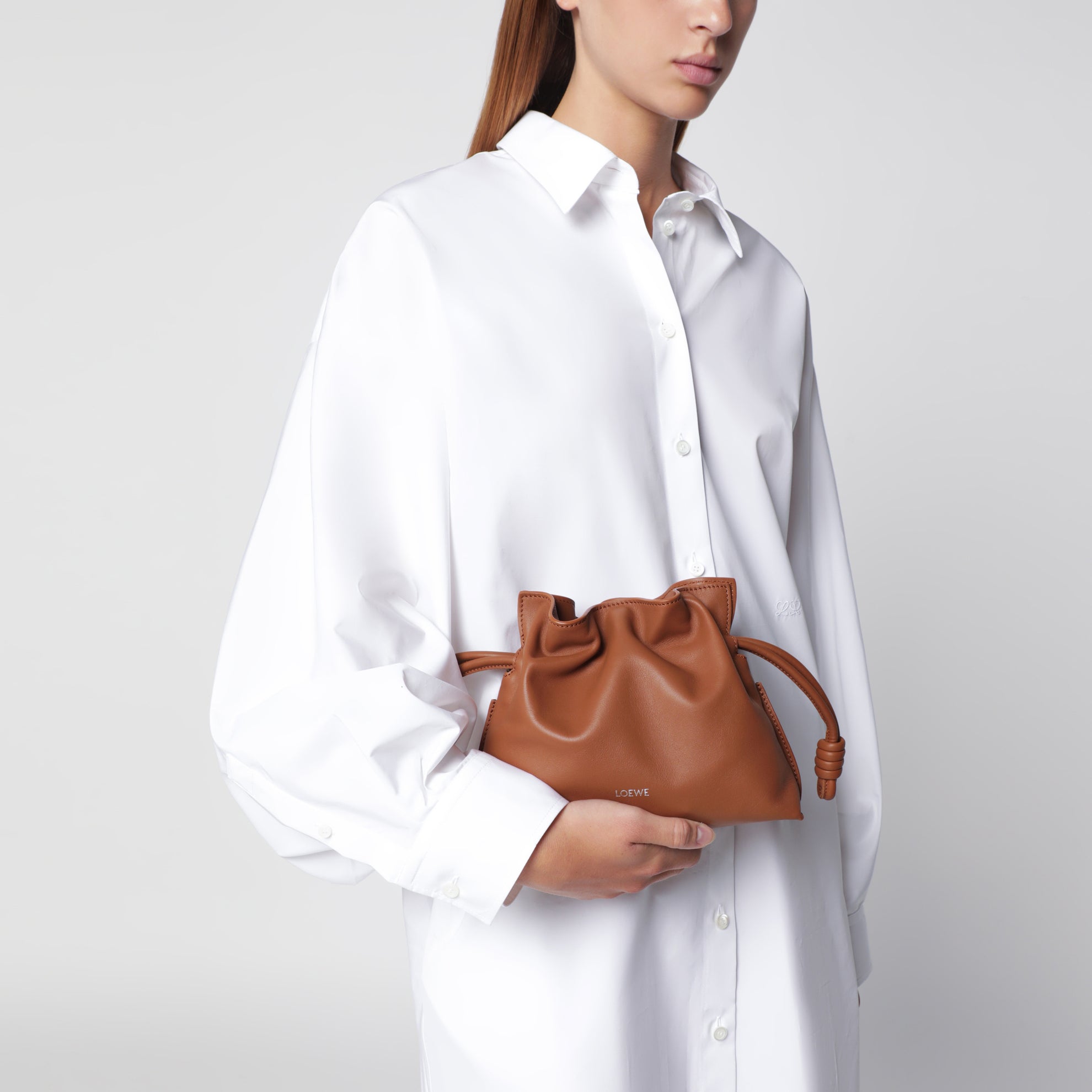 Borsa clutch Flamenco mini marrone chiaro