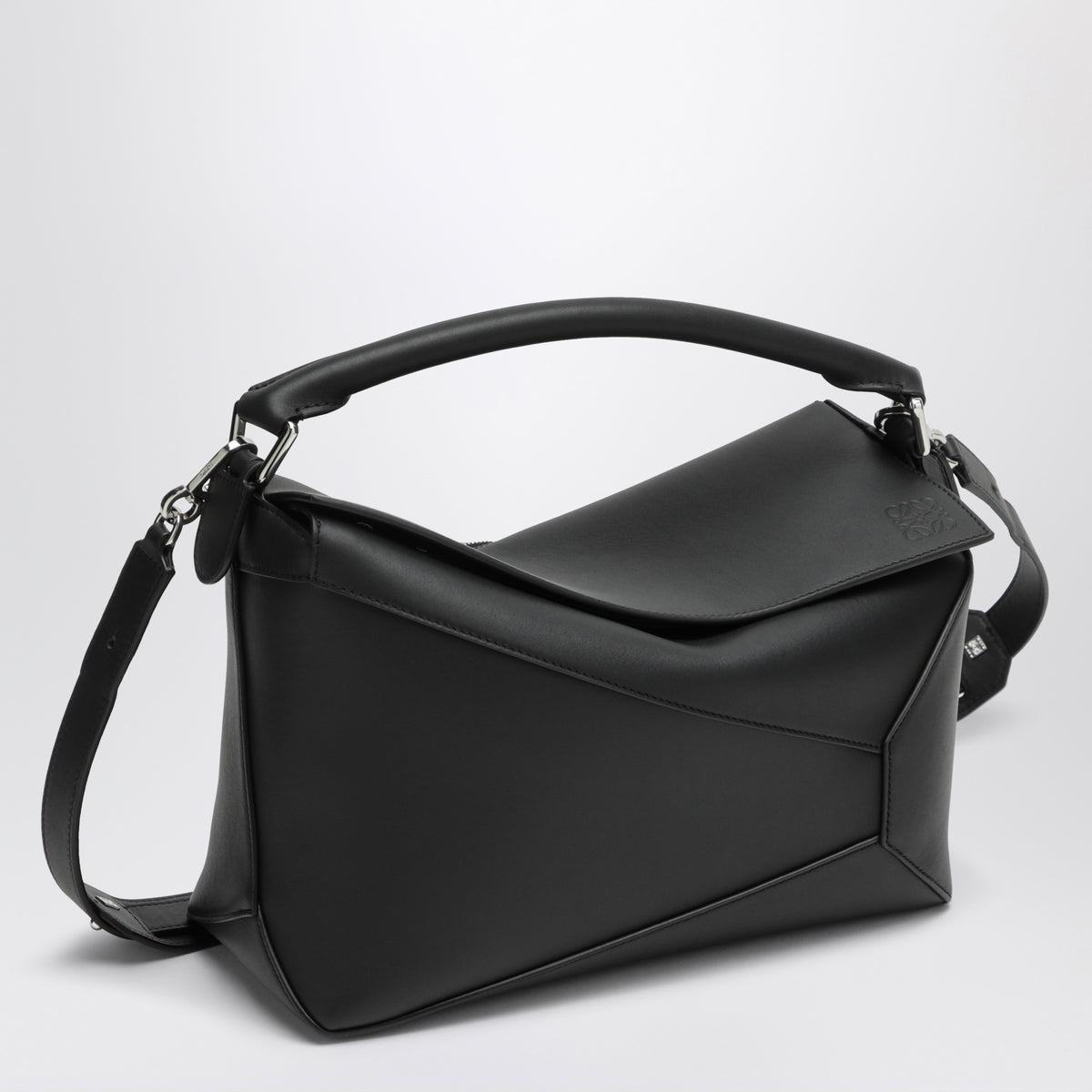 Sac Puzzle Edge moyen en cuir de veau noir