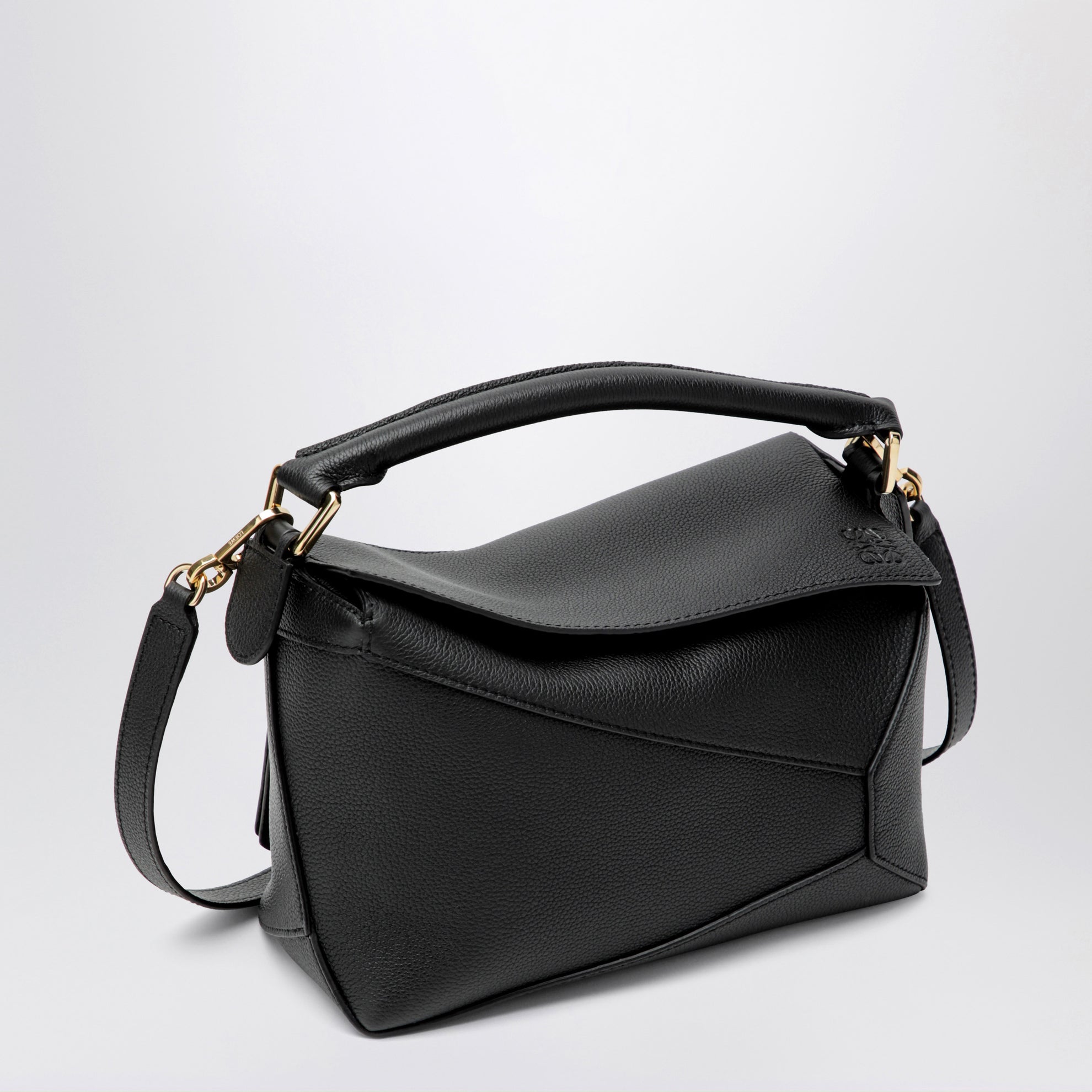 Small black grained leather Puzzle Edge bag