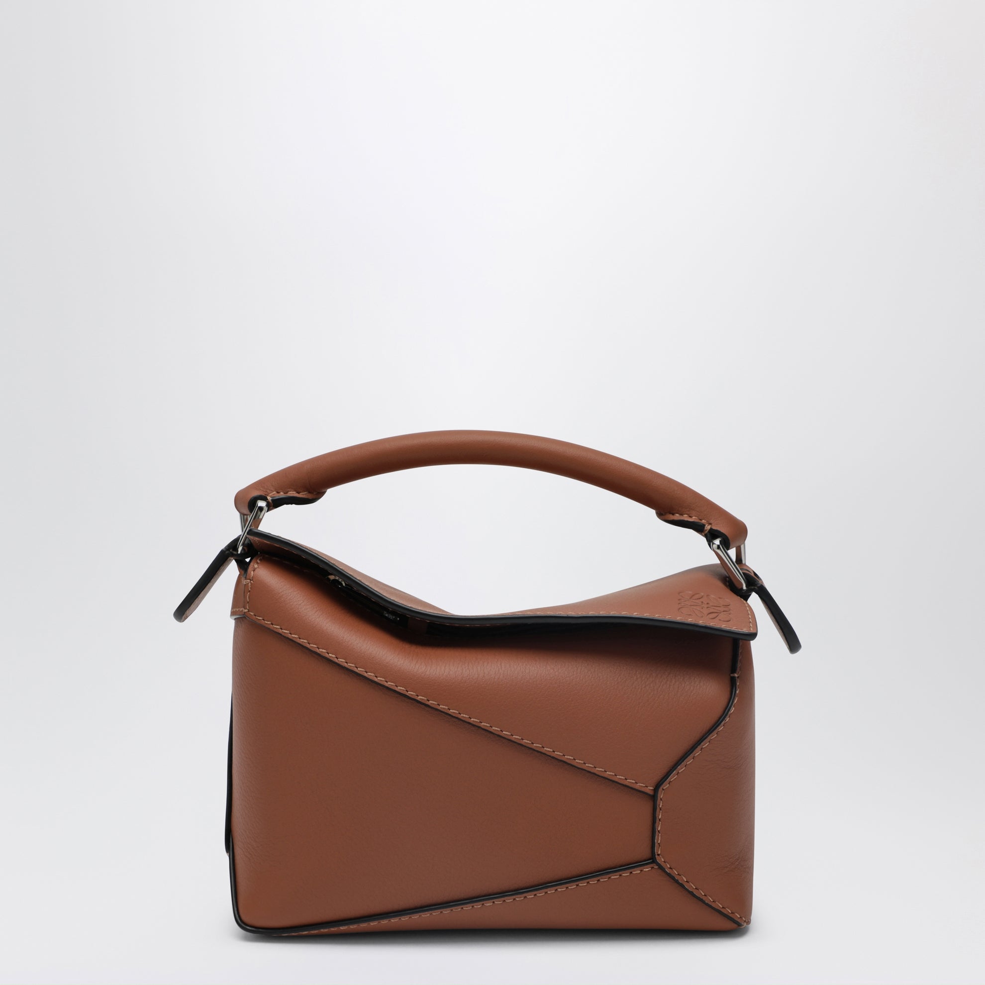 Borsa Puzzle Edge mini marrone in pelle granata